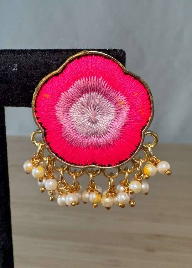 Green and Pink Threadwork Haldi Choker Set Image - 6