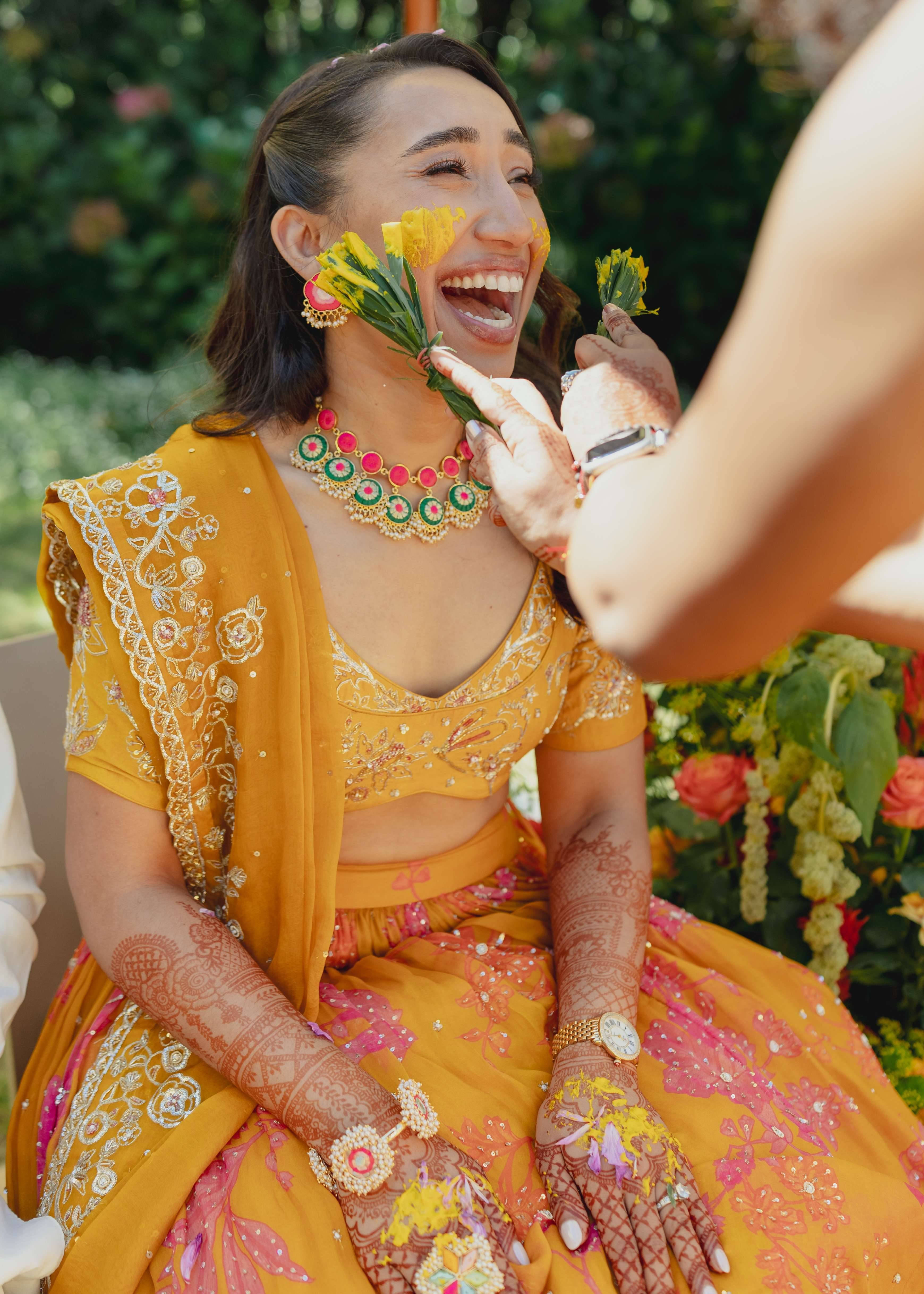Green and Pink Threadwork Haldi Choker Set Image - 1