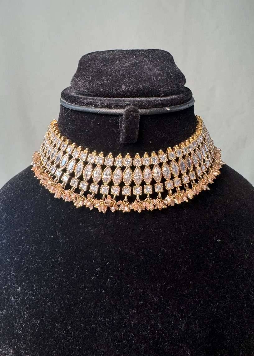 Gold Crystal Choker Set Image - 1