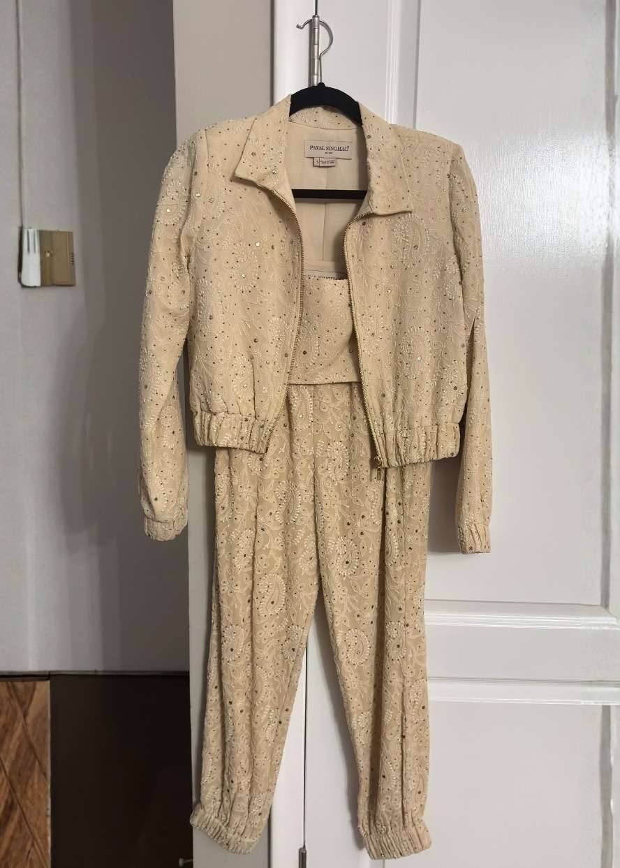 Ivory Embroidered Bomber Jacket Set Image - 0