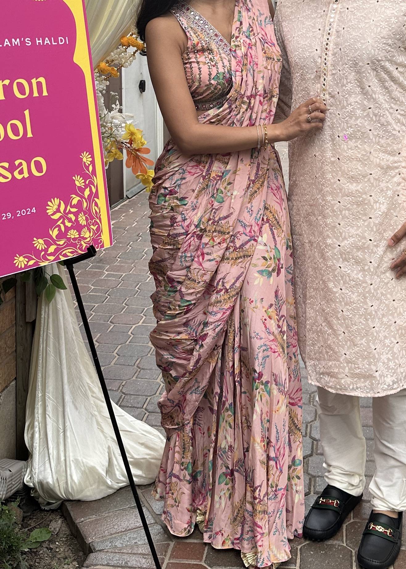 Light Pink Botanical Print Sari Image - 0