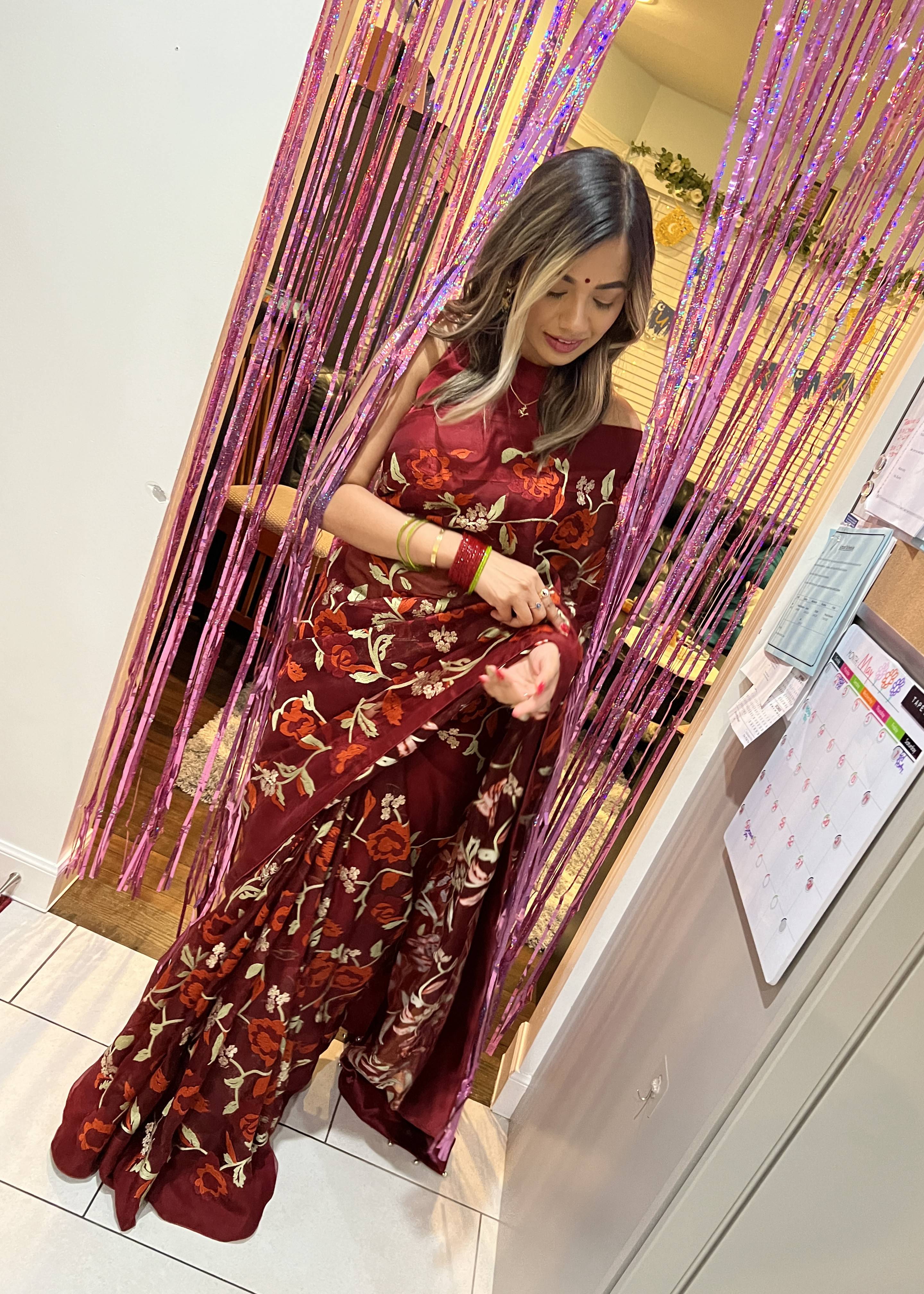 Red Floral Sari Image - 3