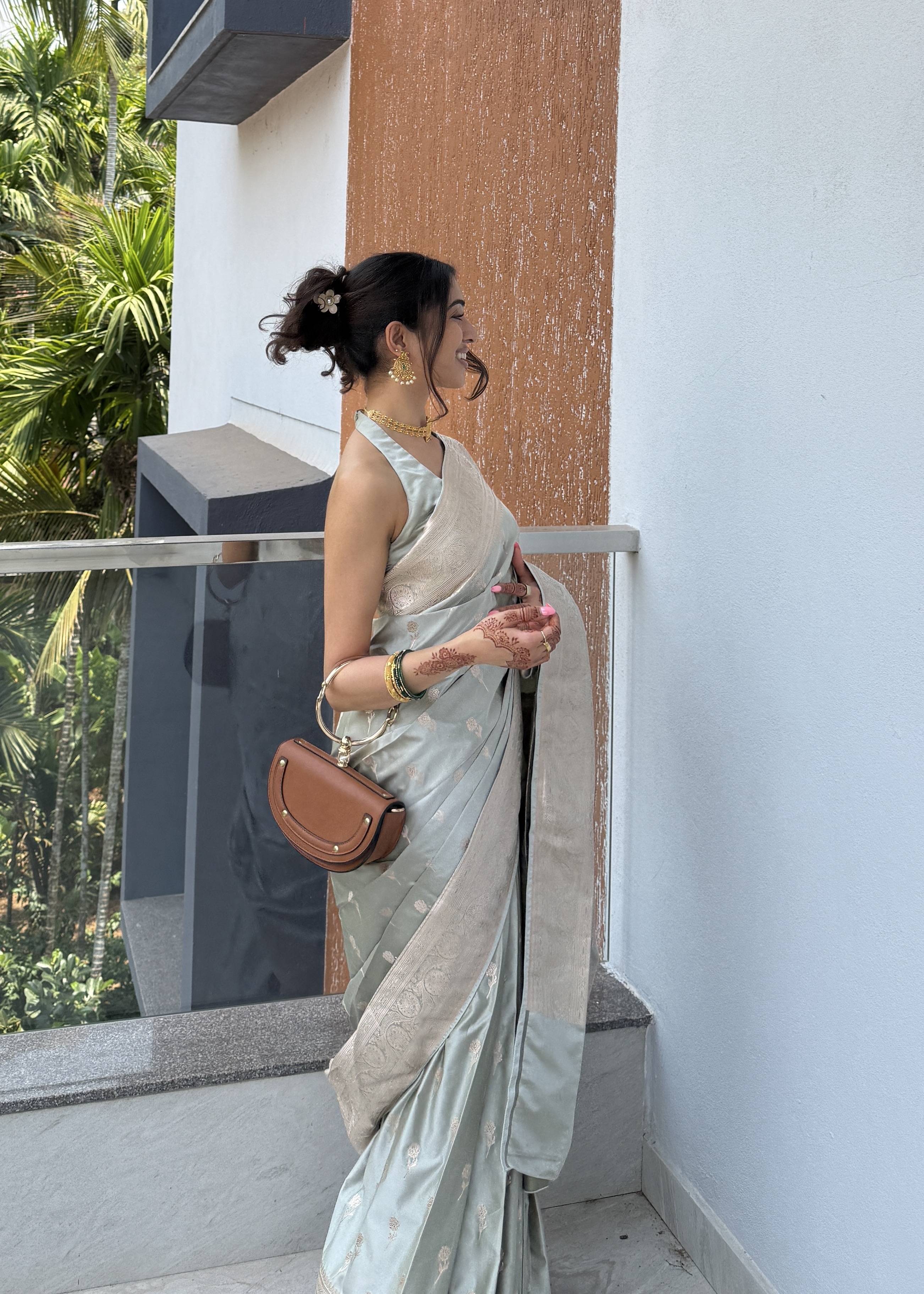 Gray Halter Neck Saree Image - 3