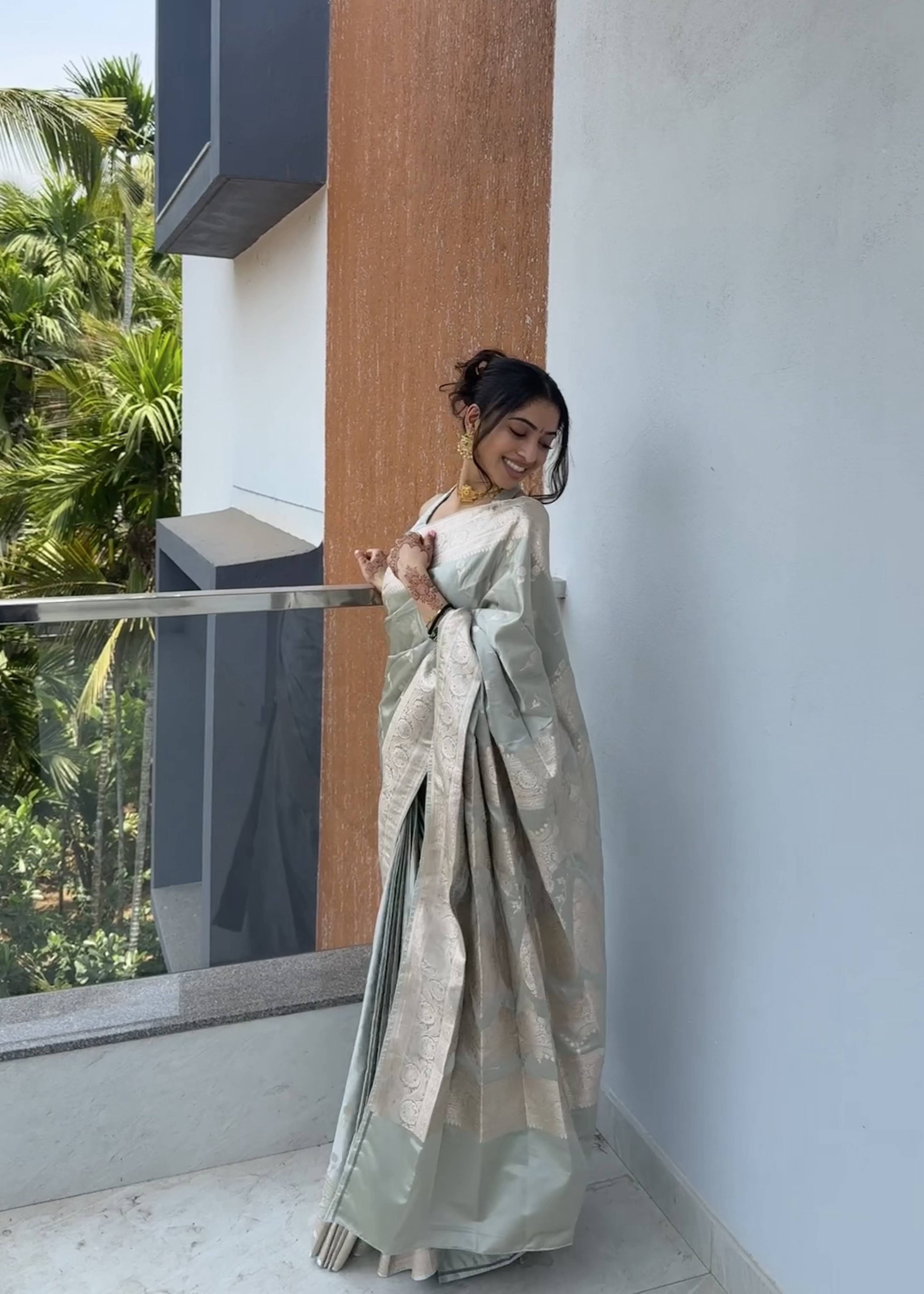 Gray Halter Neck Saree Image - 1