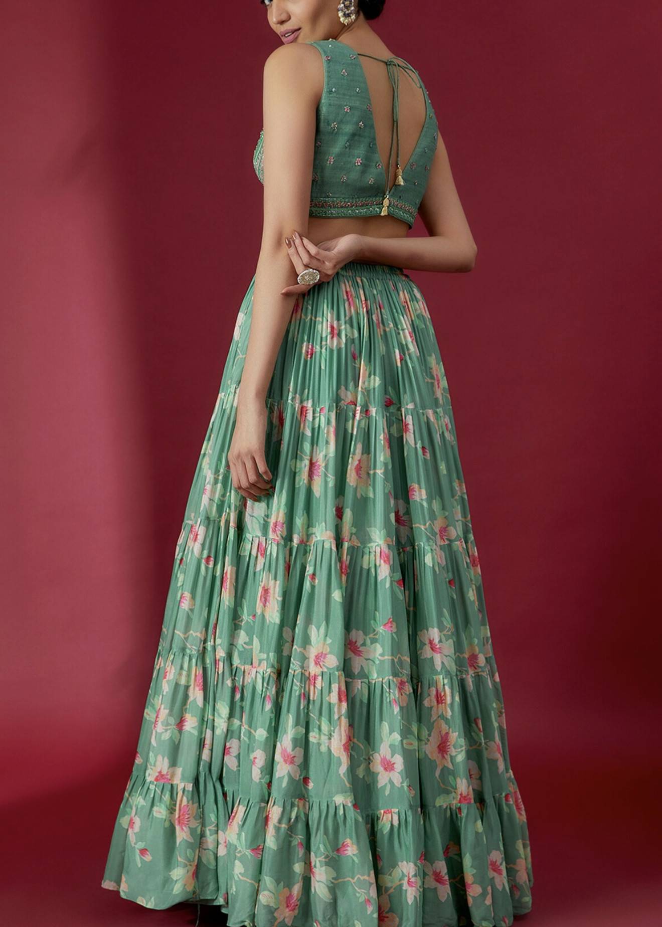Green Floral Lehenga Image - 3