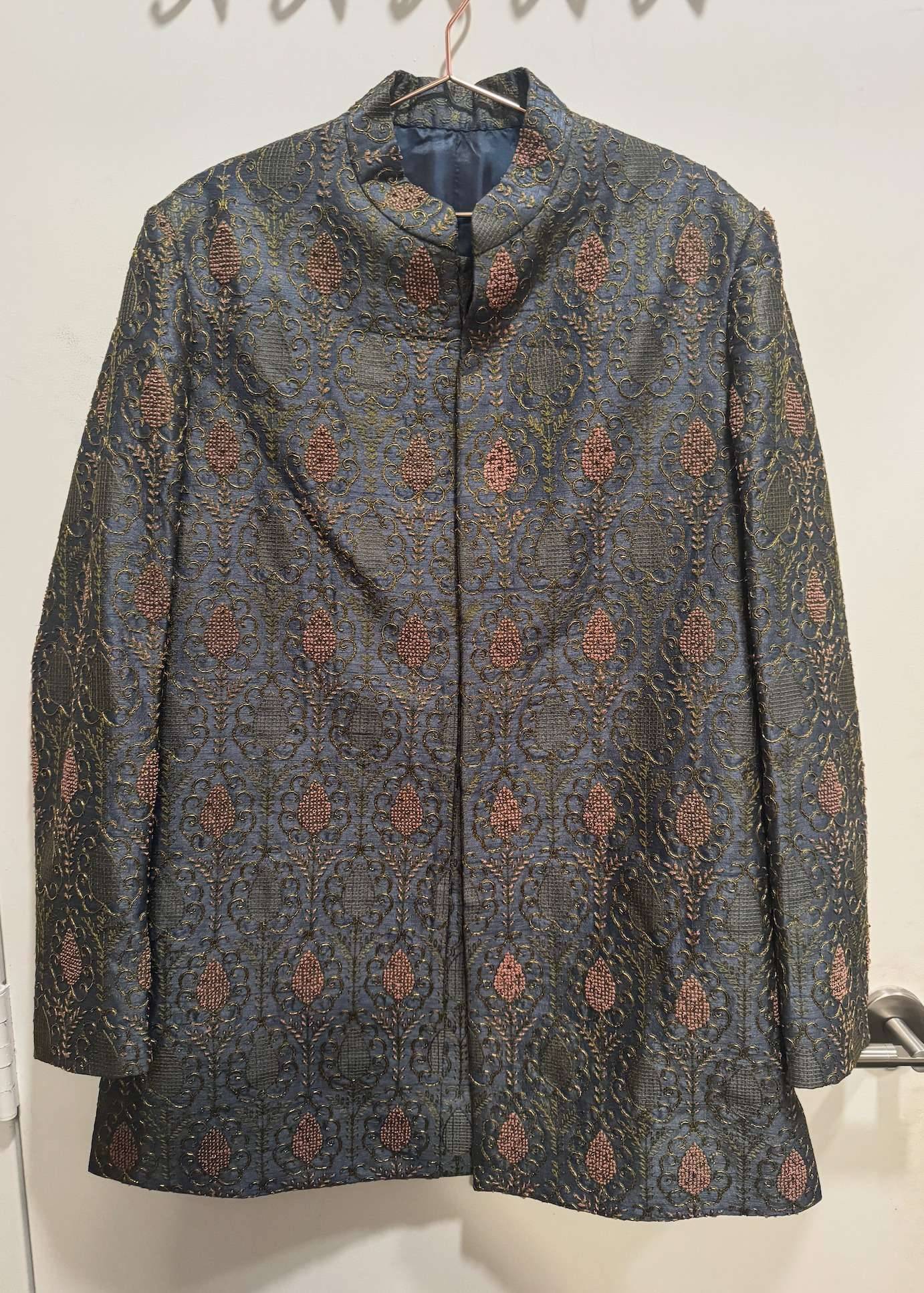 Blue and Gold Embroidered Short Jacket Set Image - 0