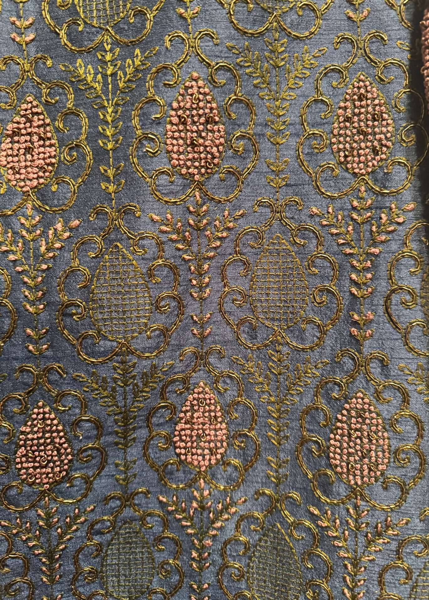 Blue and Gold Embroidered Short Jacket Set Image - 2