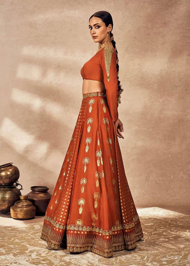 Rust Foil One-Shoulder Lehenga Image - 1