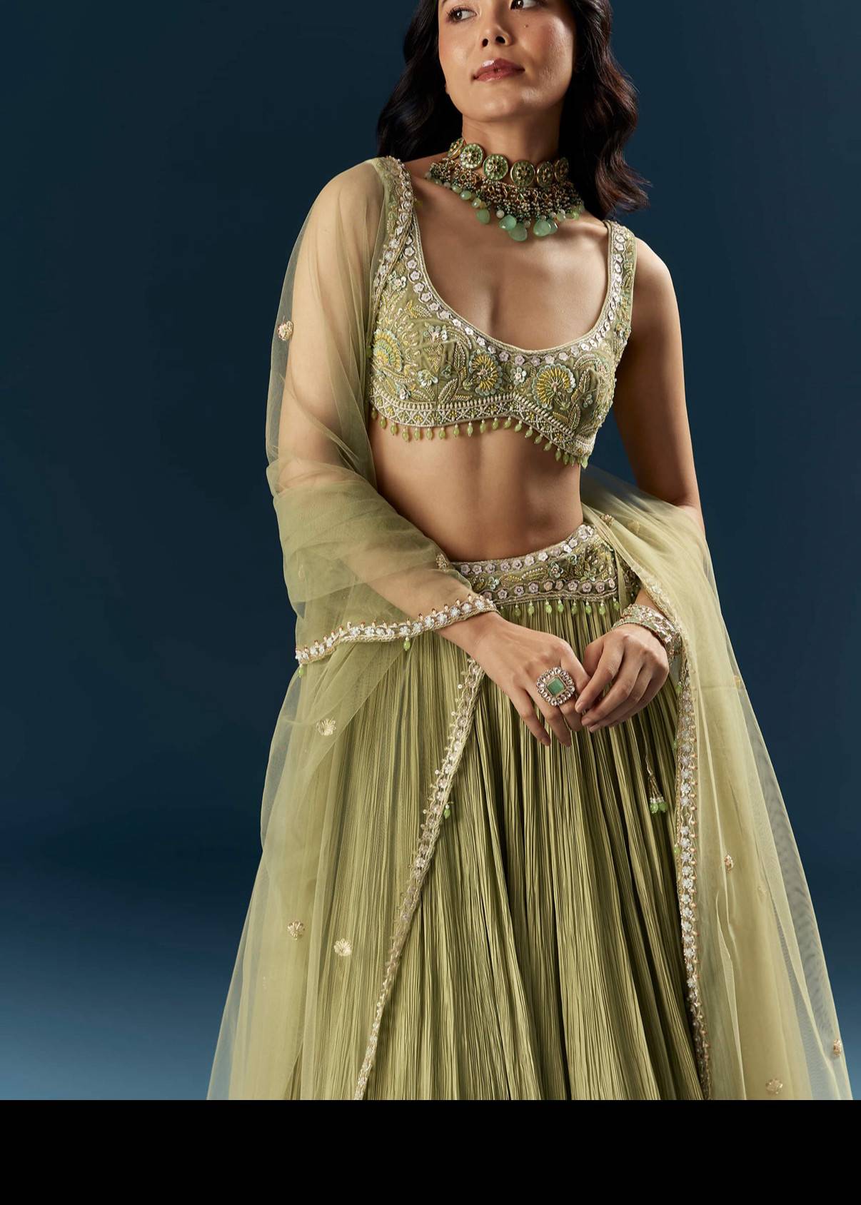 Green Embroidered Lehenga Image - 2