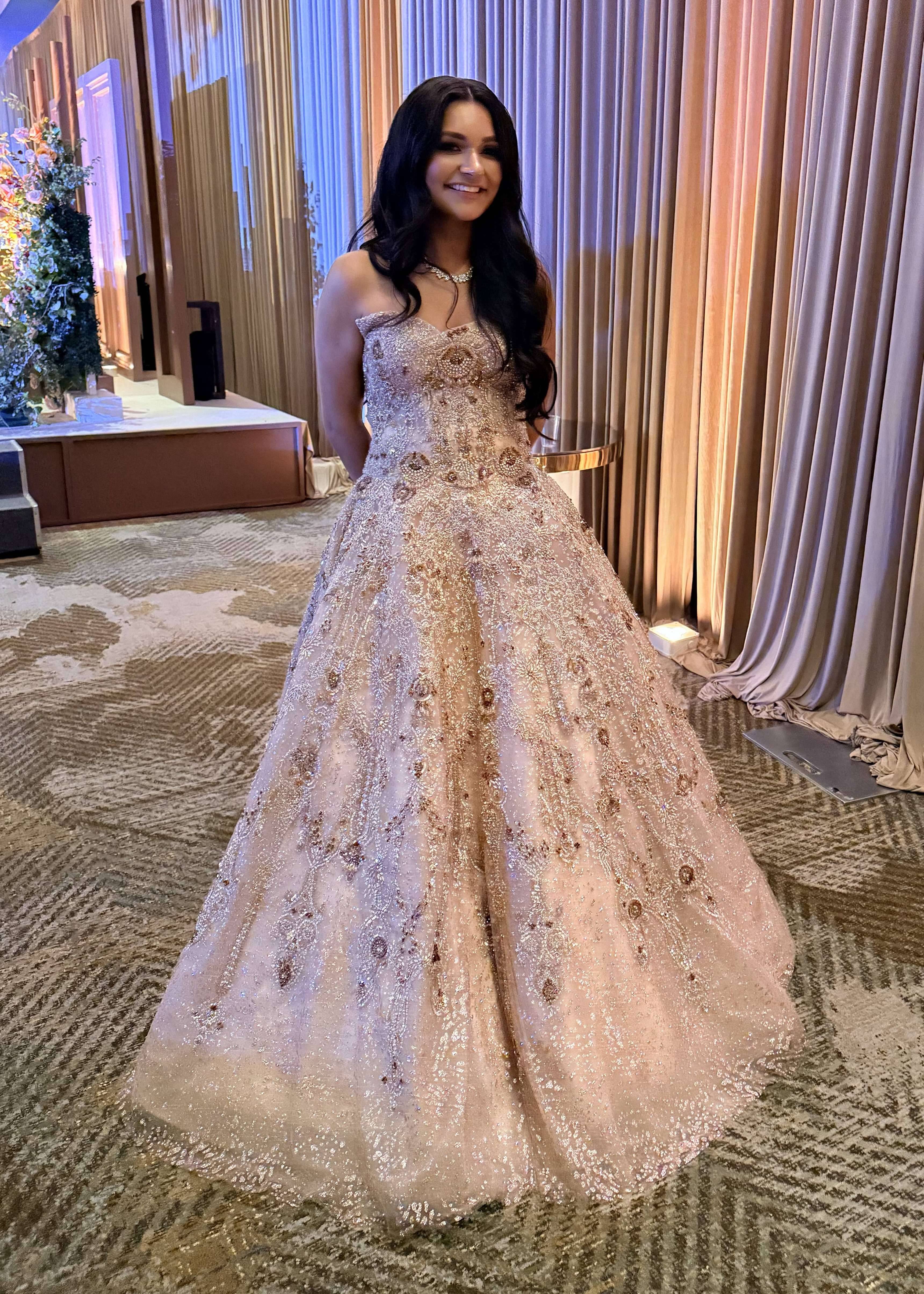 Baby Pink Embellished Gown Image - 0