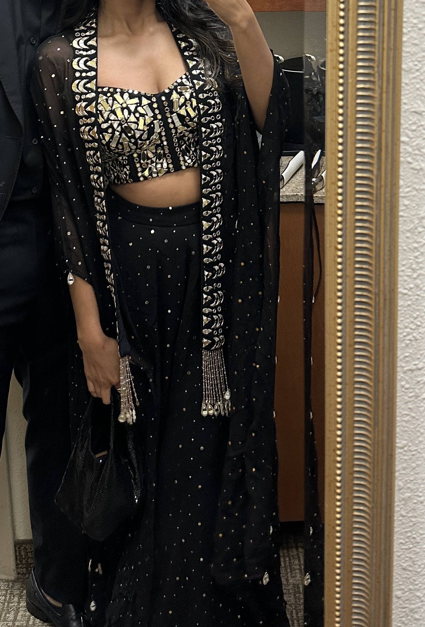 Black Embellished Cape Set Image - 1