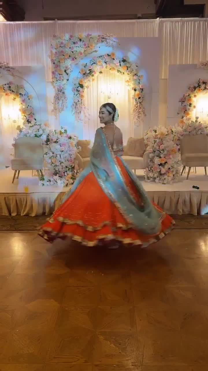 Orange Layered Lehenga Image - 1