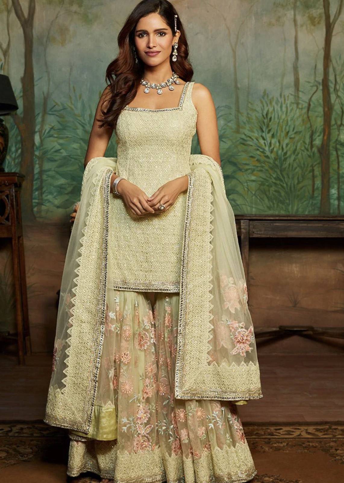Soft Yellow Heavy Embroidered Gharara Image - 0