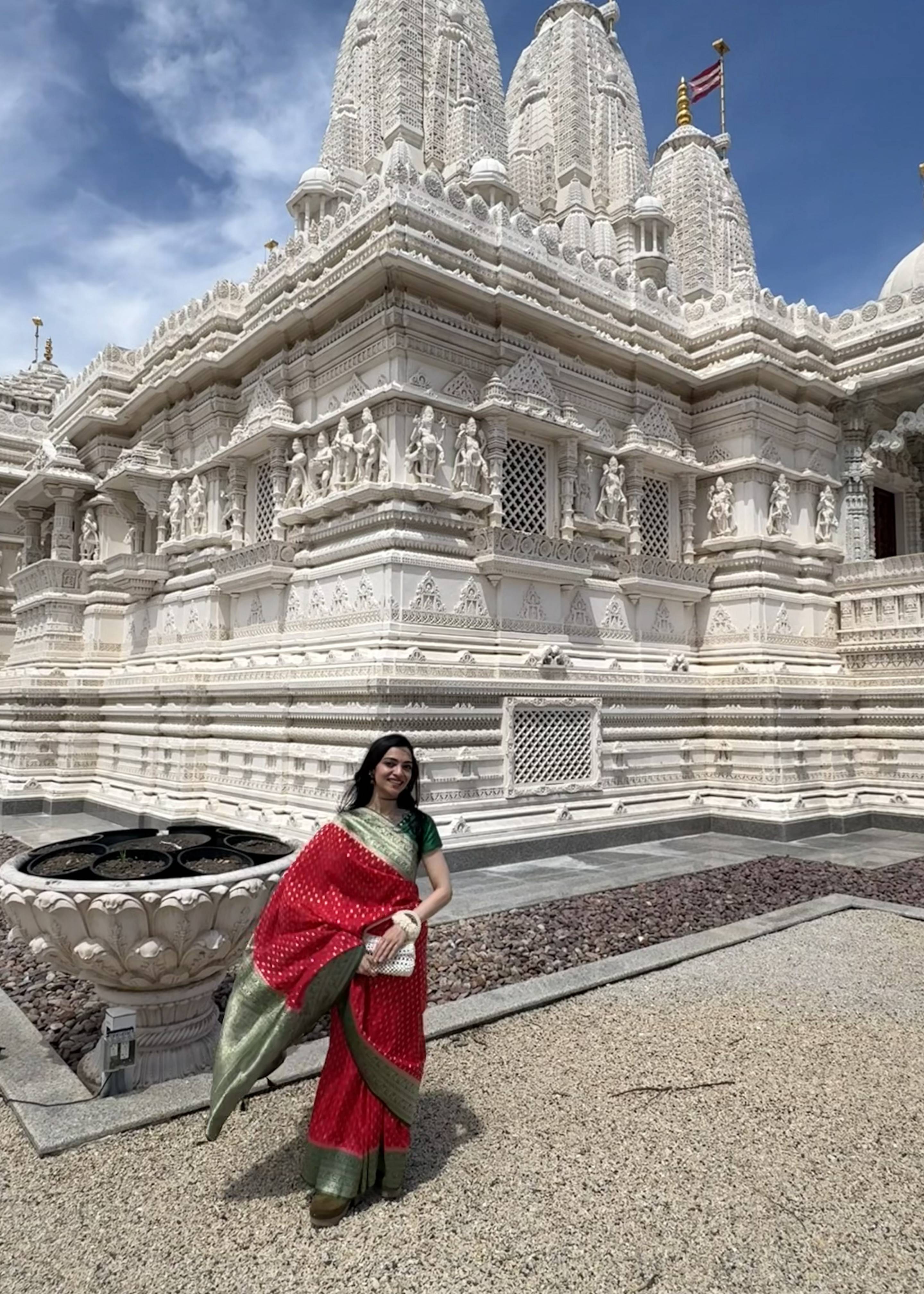 Red & Sage Green Banarasi Sari Image - 2