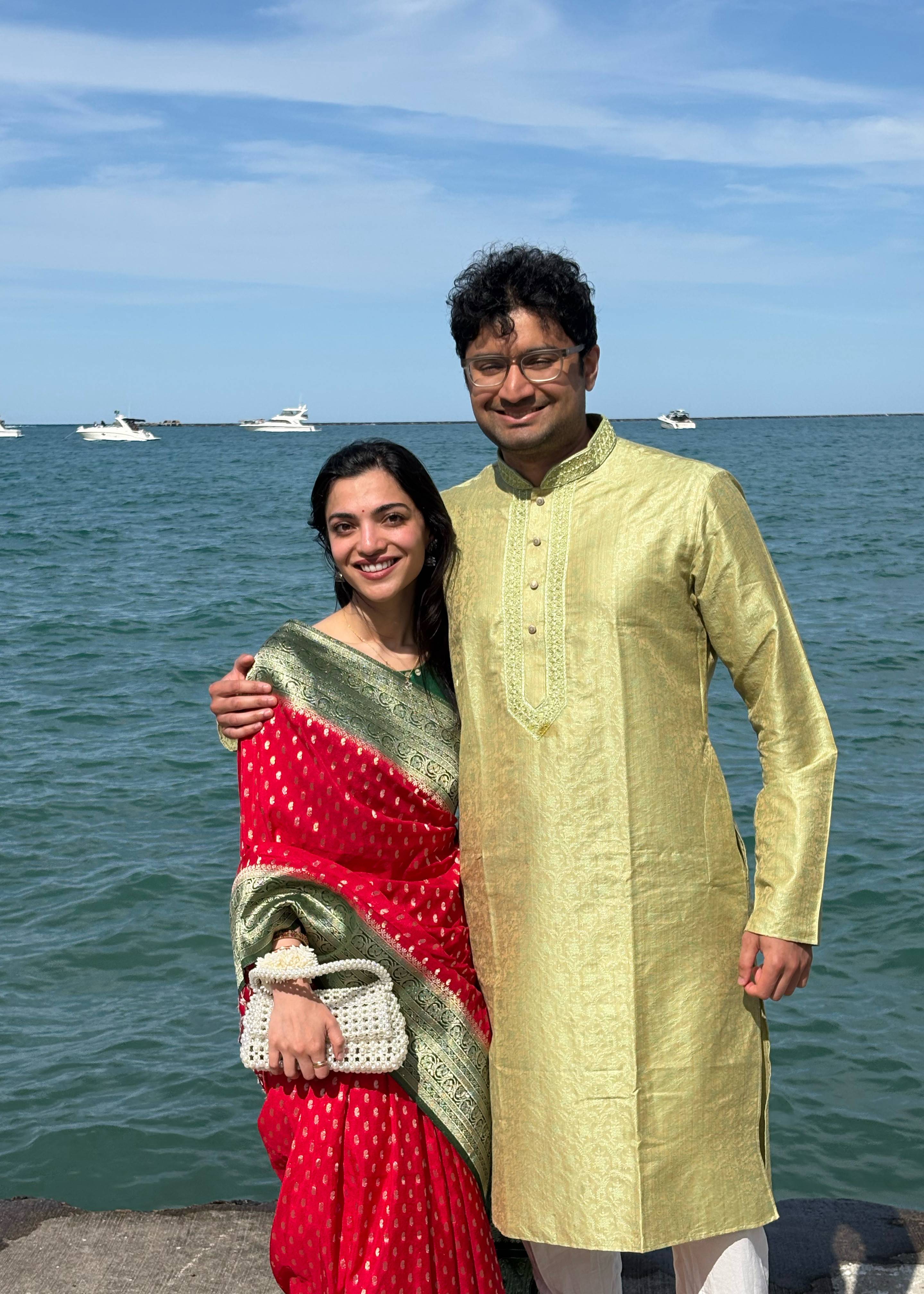 Red & Sage Green Banarasi Sari Image - 1