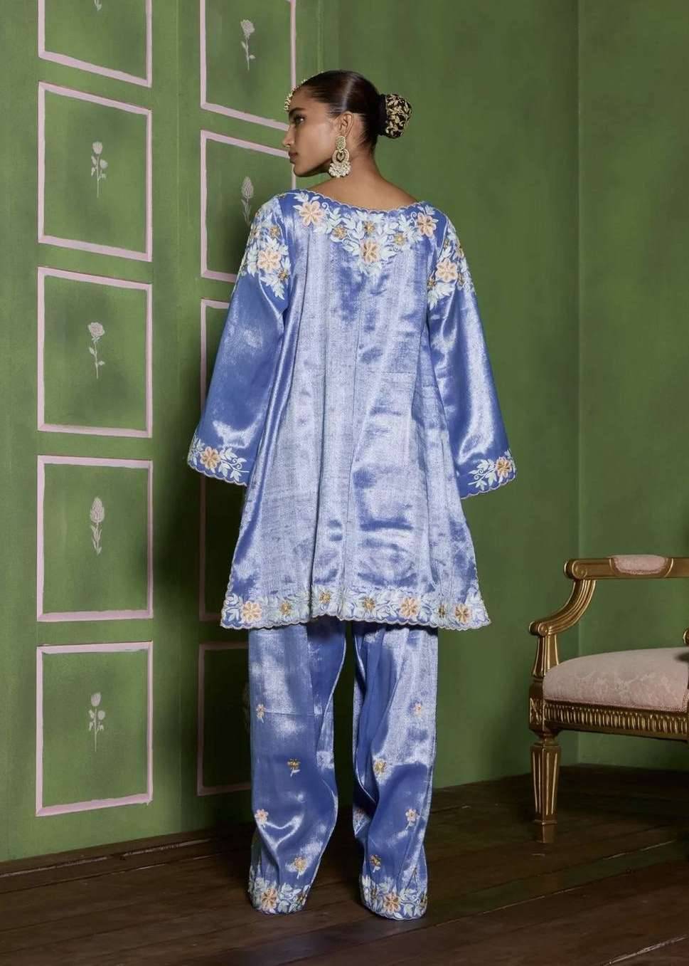 Blue Floral Farshi Salwar Set Image - 1