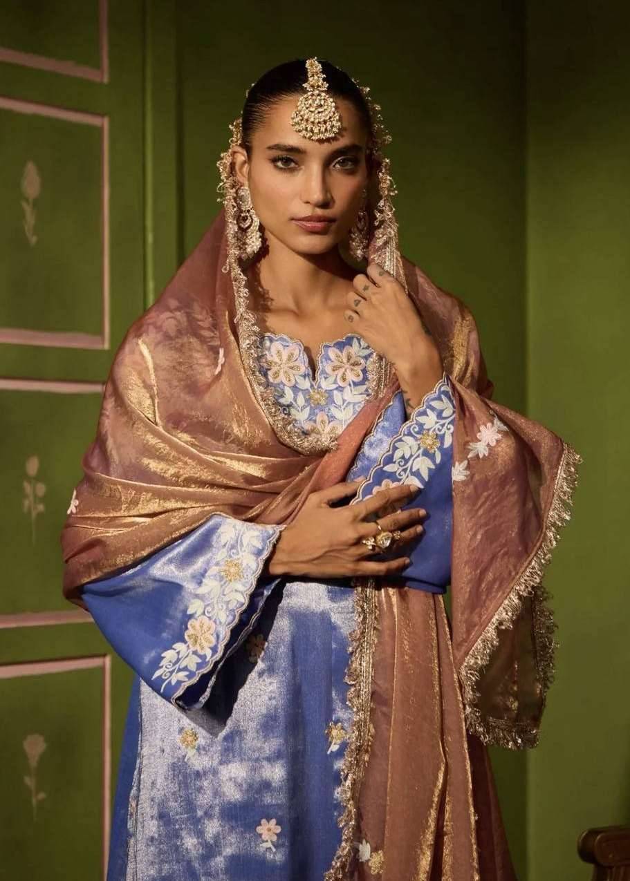 Blue Floral Farshi Salwar Set Image - 2