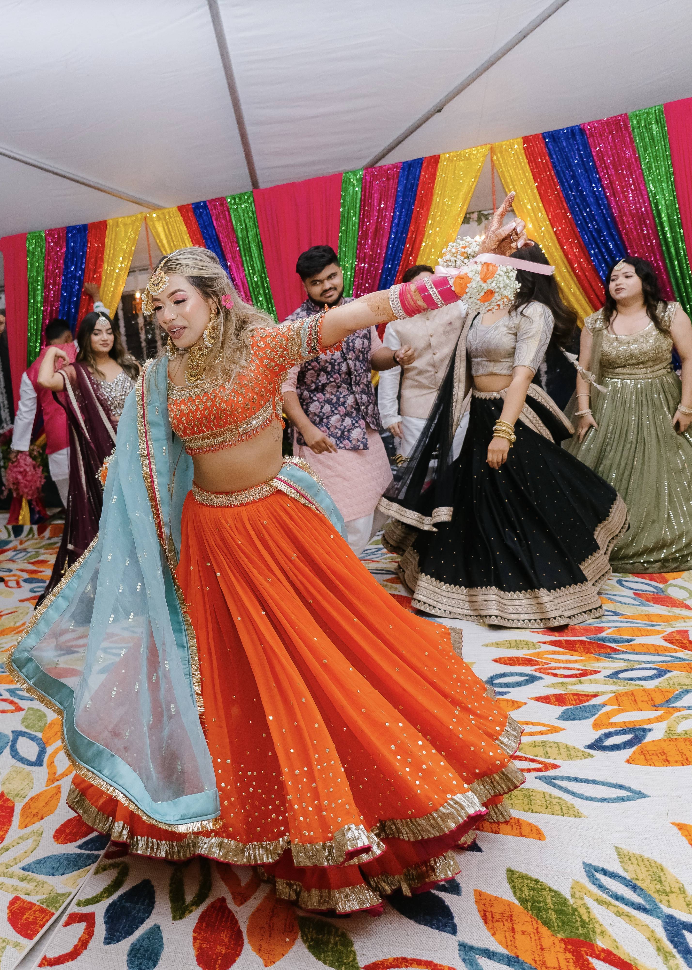 Orange Layered Lehenga Image - 0