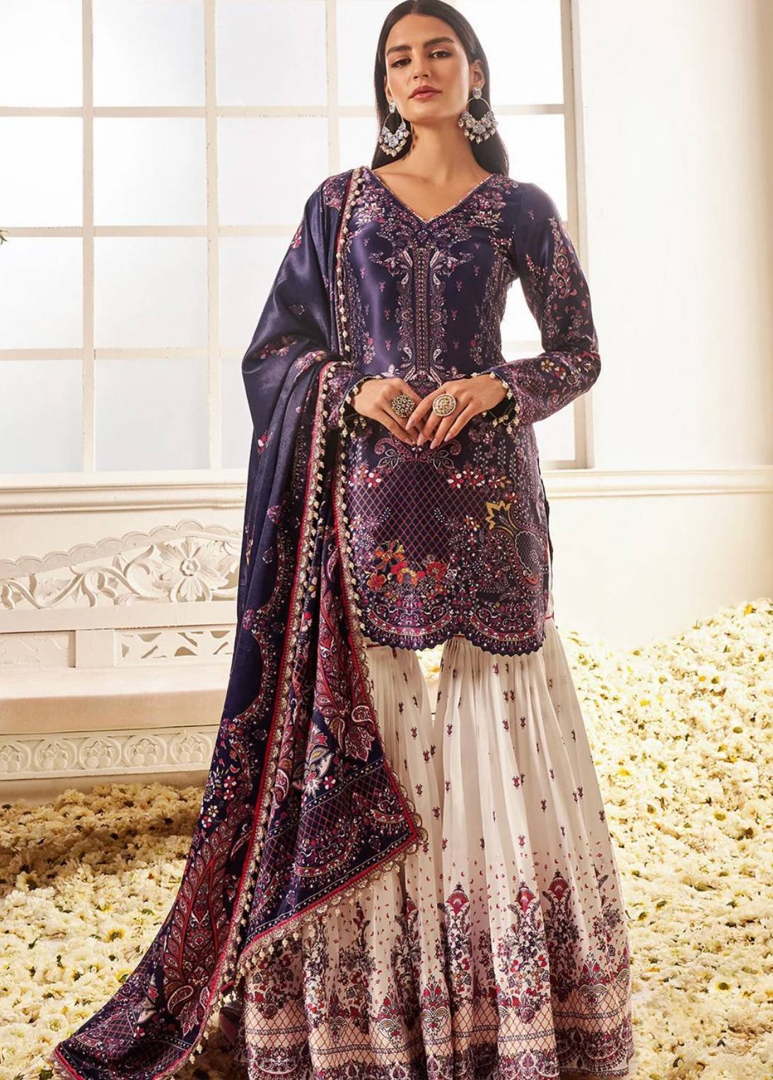 Purple Printed Gharara Image - 0