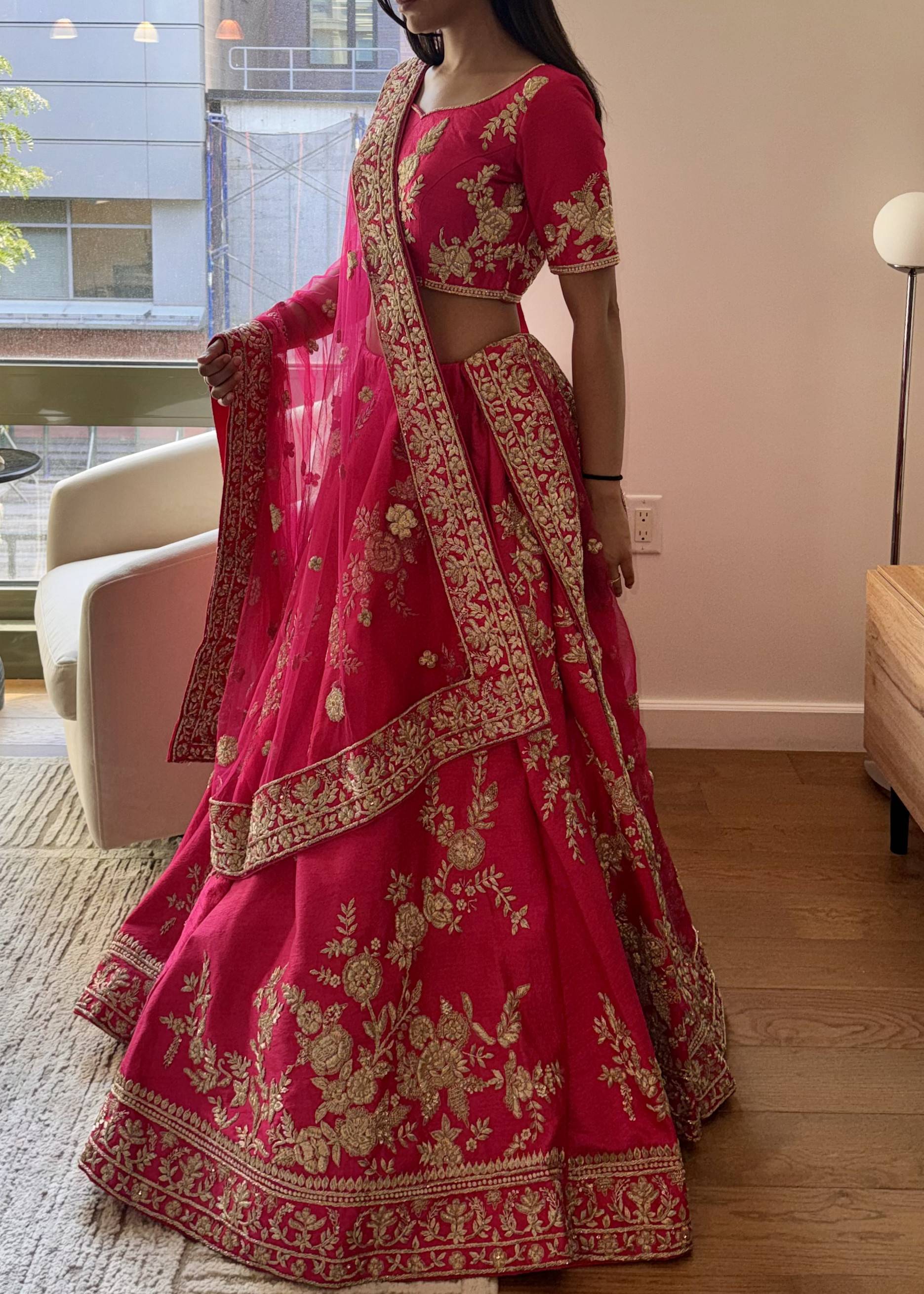 Hot Pink Embroidered Lehenga  Image - 1