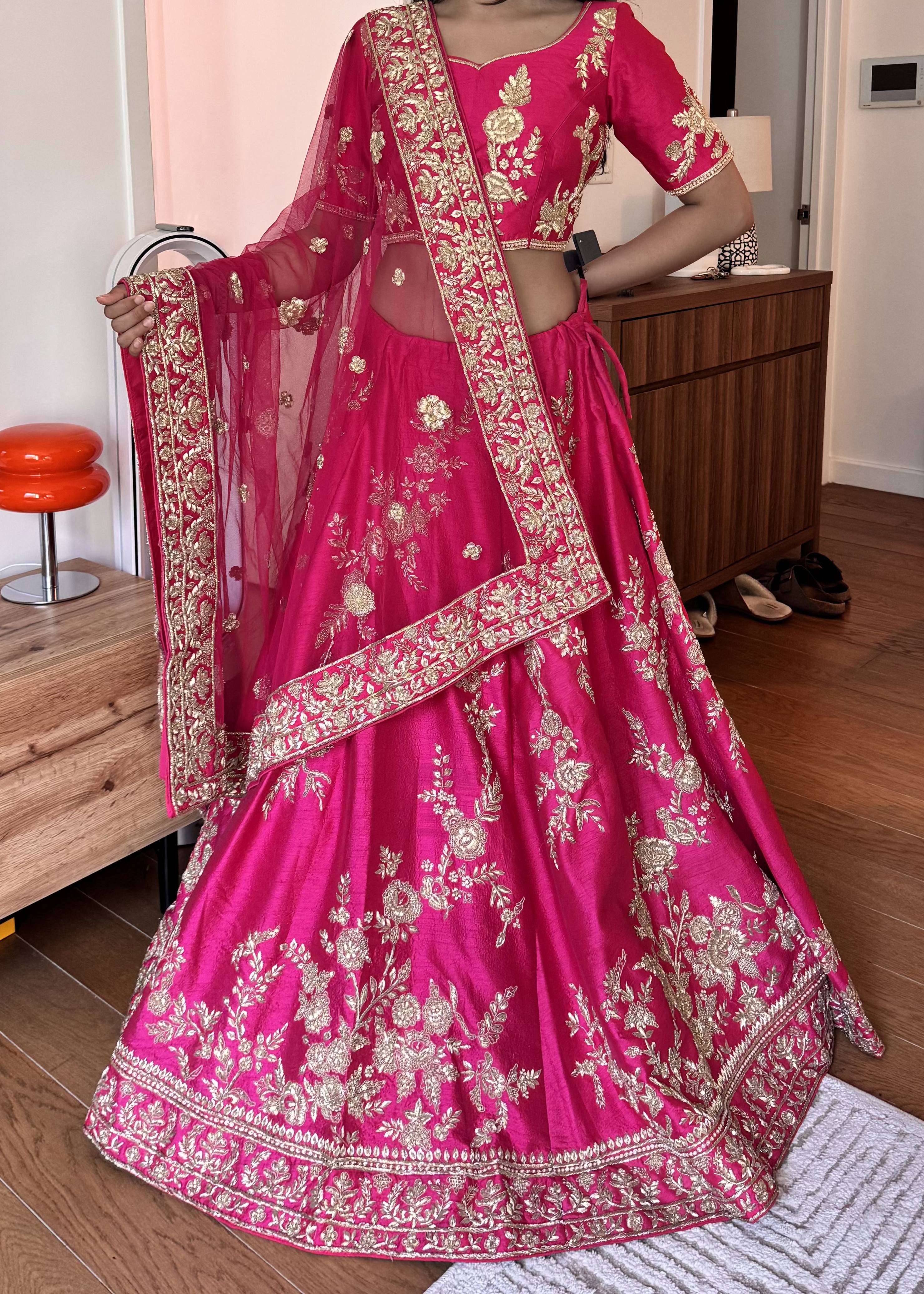 Hot Pink Embroidered Lehenga  Image - 0
