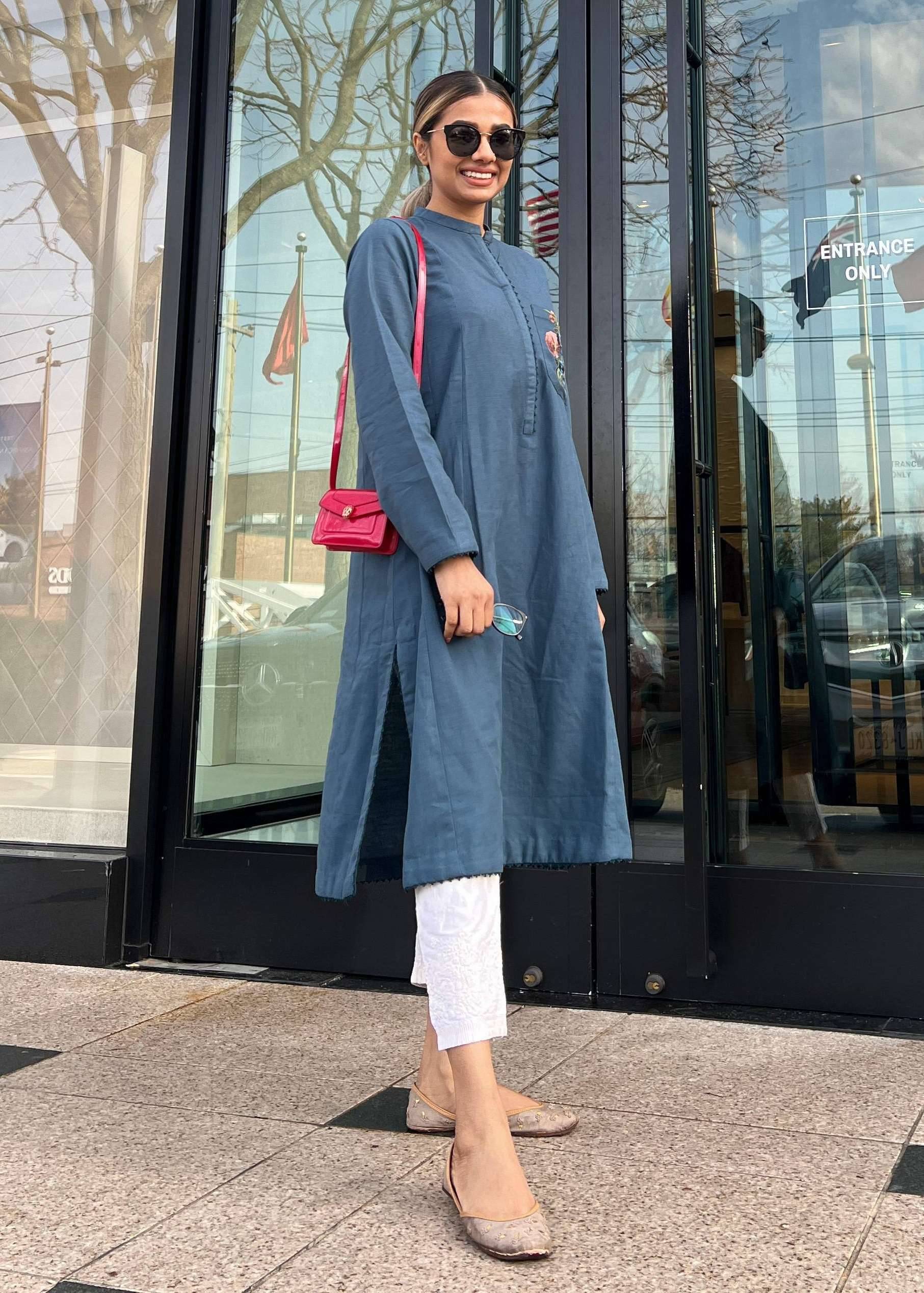 Navy Embroidered Kurta Top Image - 1