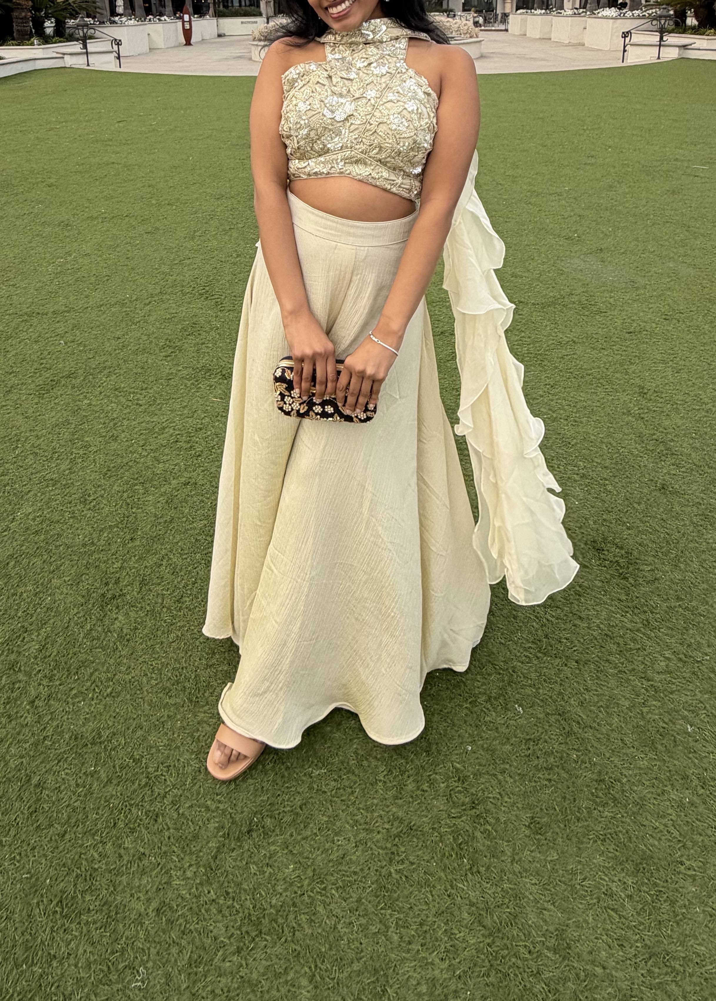 Ivory Embellished Halter Sharara Set Image - 0