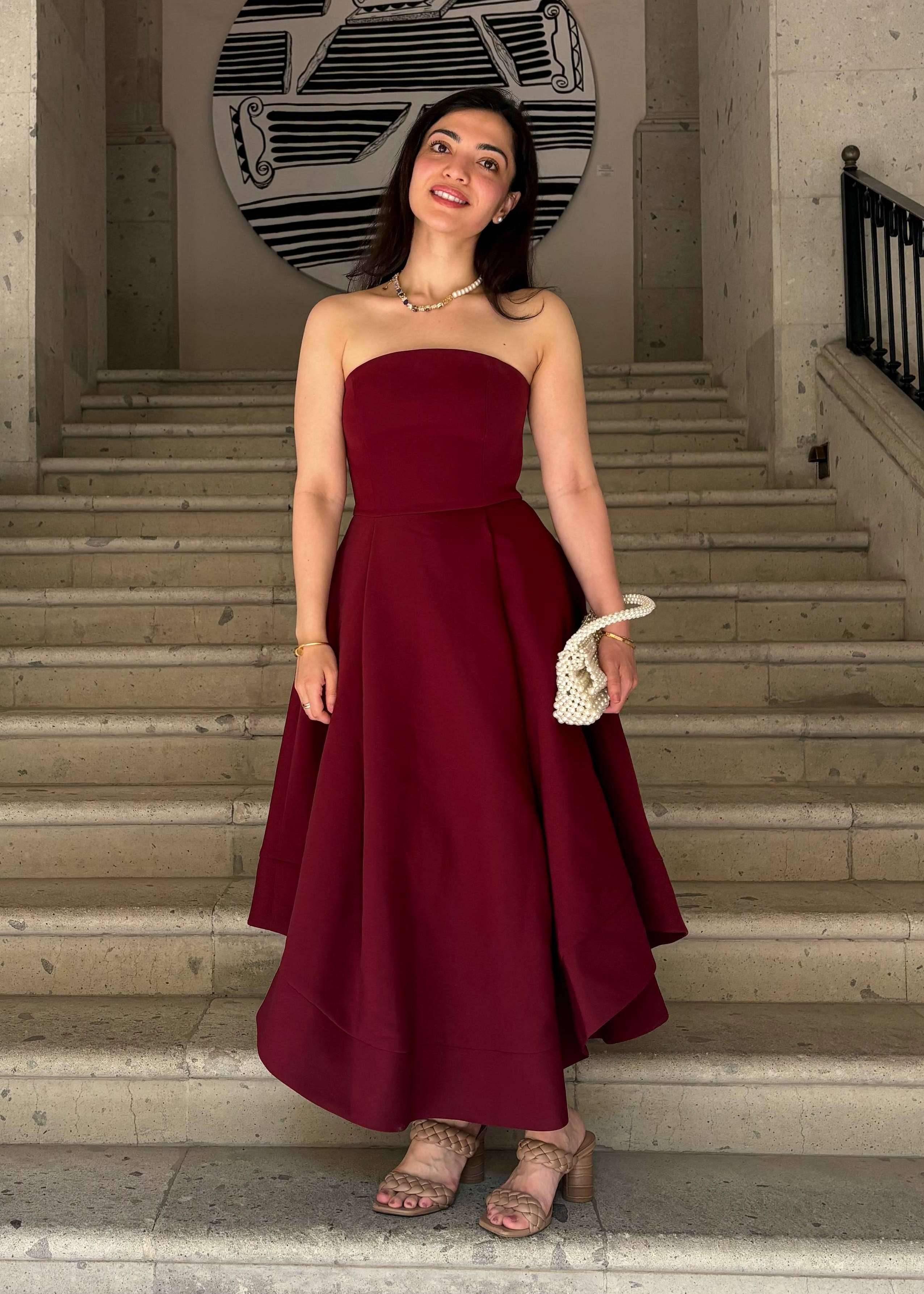 Burgundy Strapless Dress Image - 0