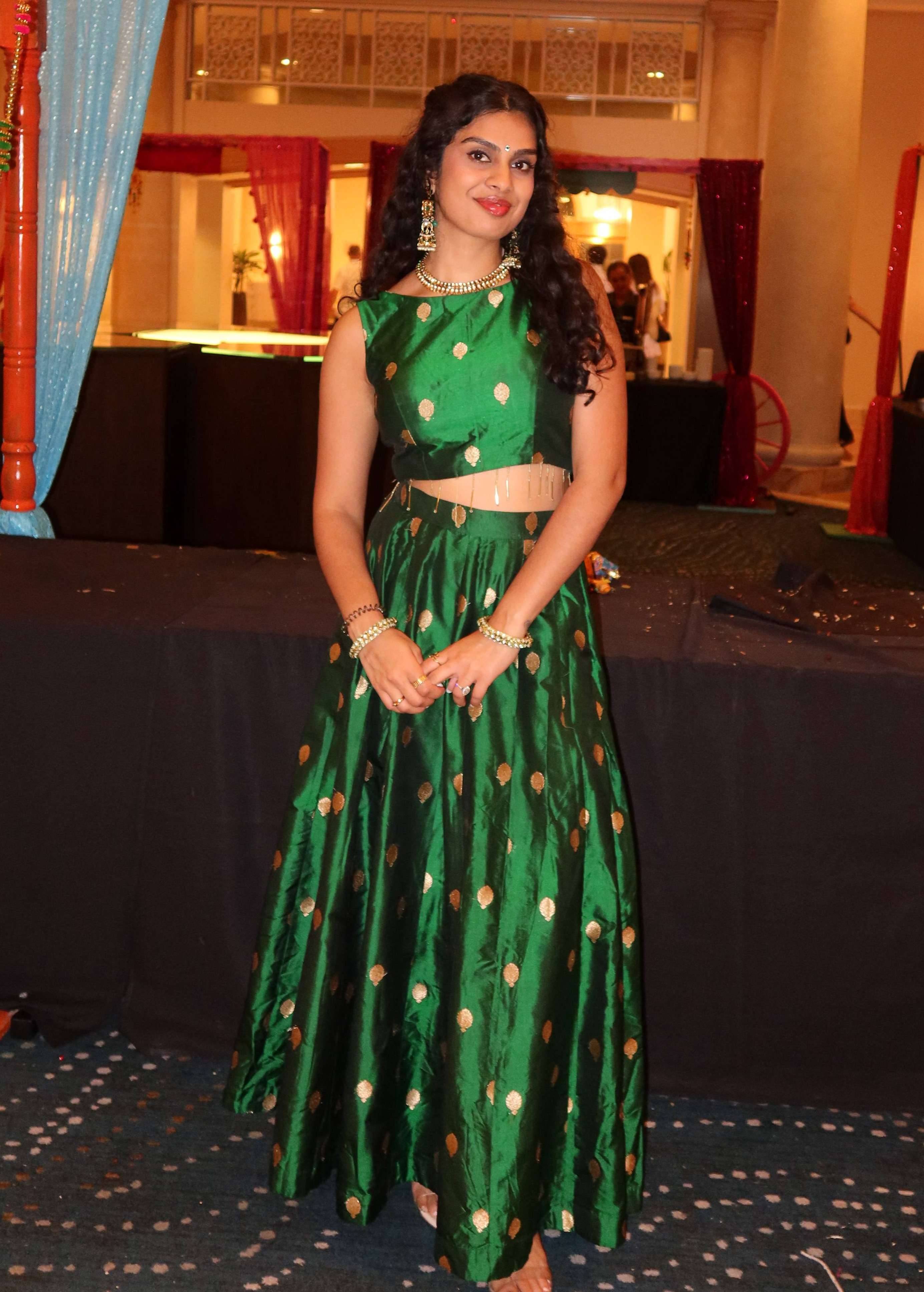 Emerald Green Gold Polka Lehenga Image - 0