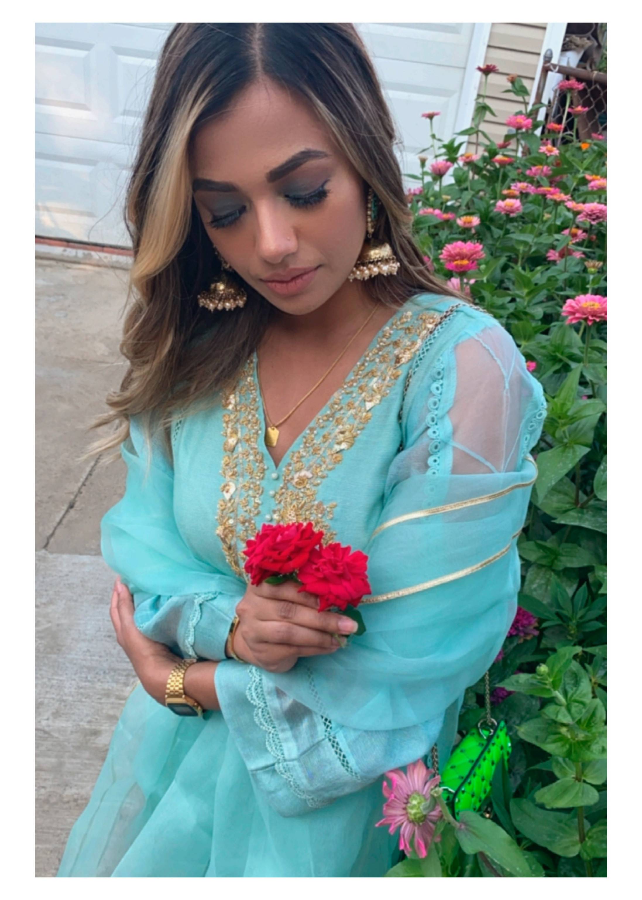 Aqua Embroidered Kurta Set Image - 1