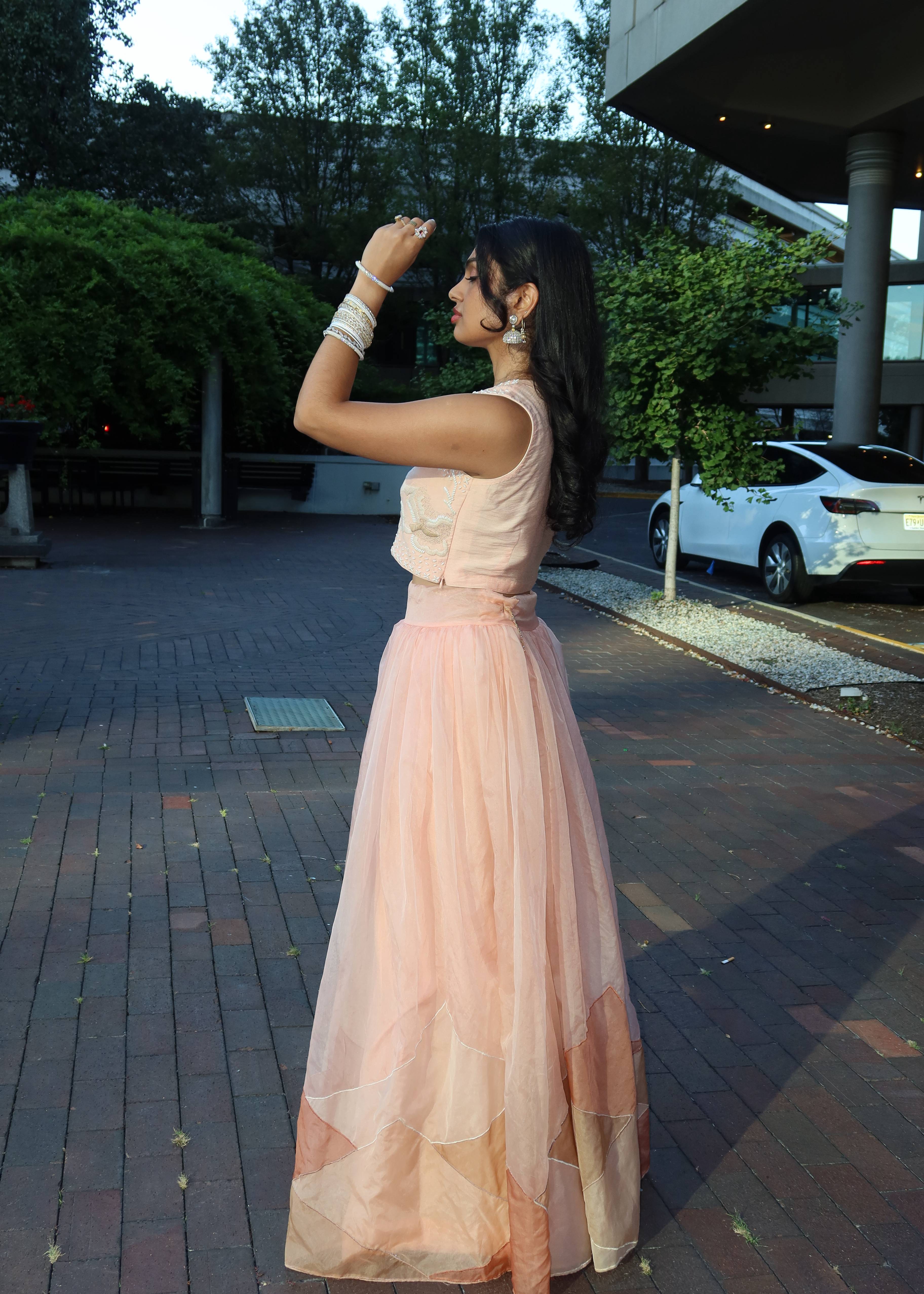 Peach Tulle Lehenga Image - 1