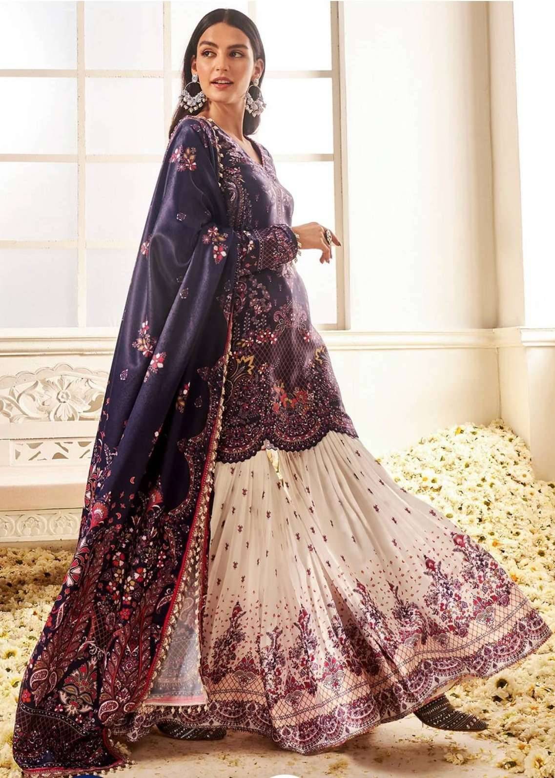Purple Printed Gharara Image - 1