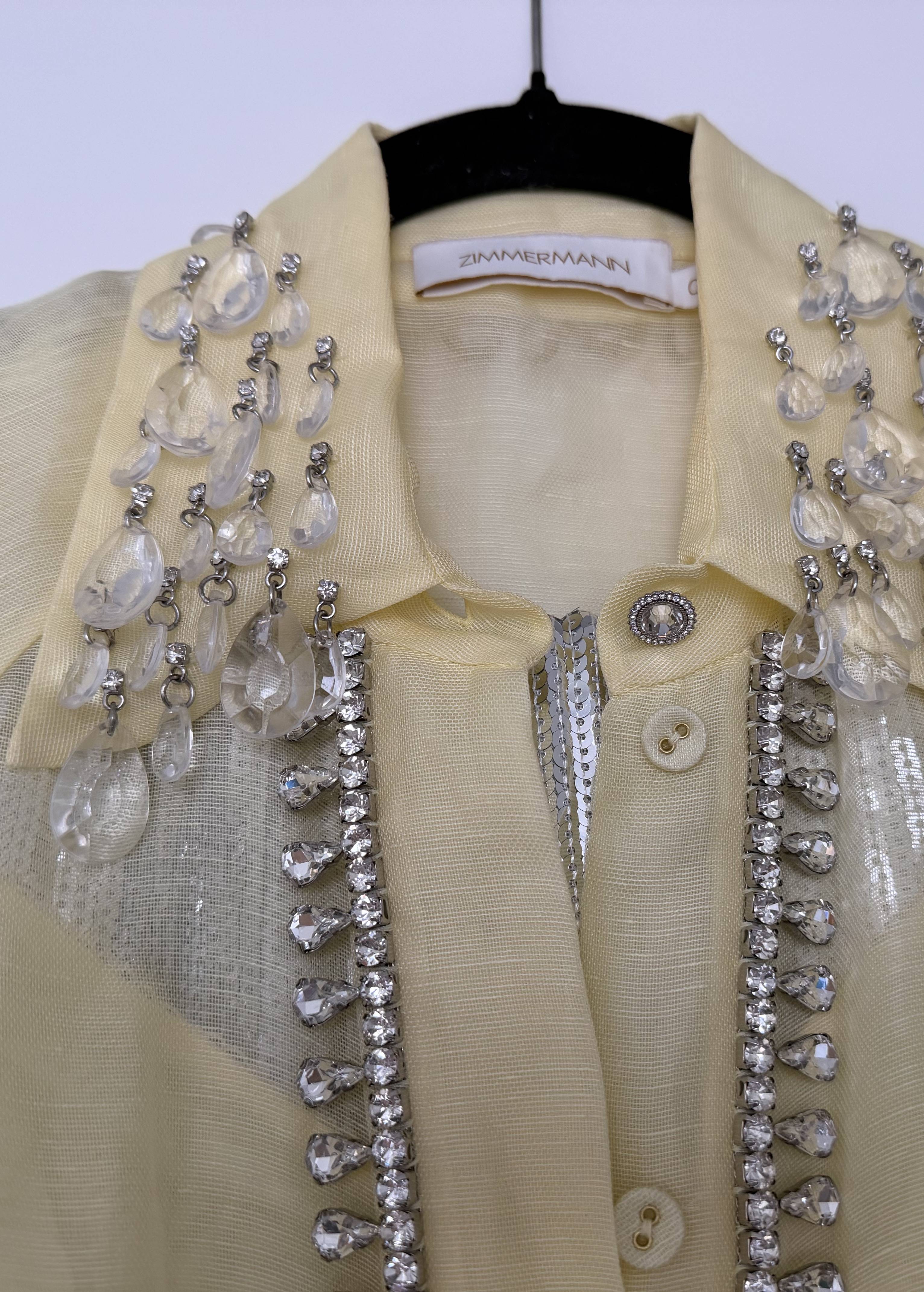 Yellow Embellished Organza Shirt Image - 3