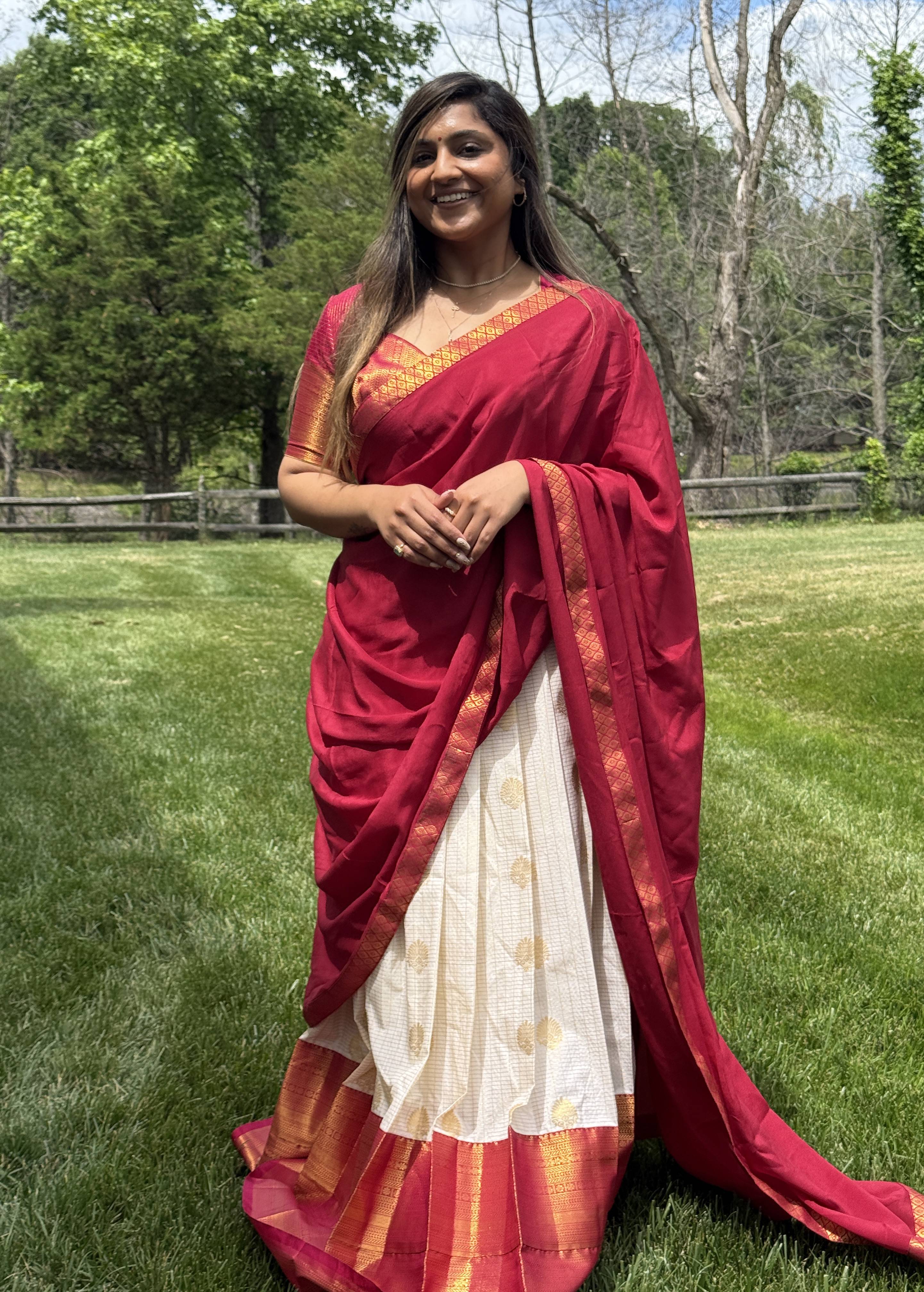 Red and White Sari Image - 3
