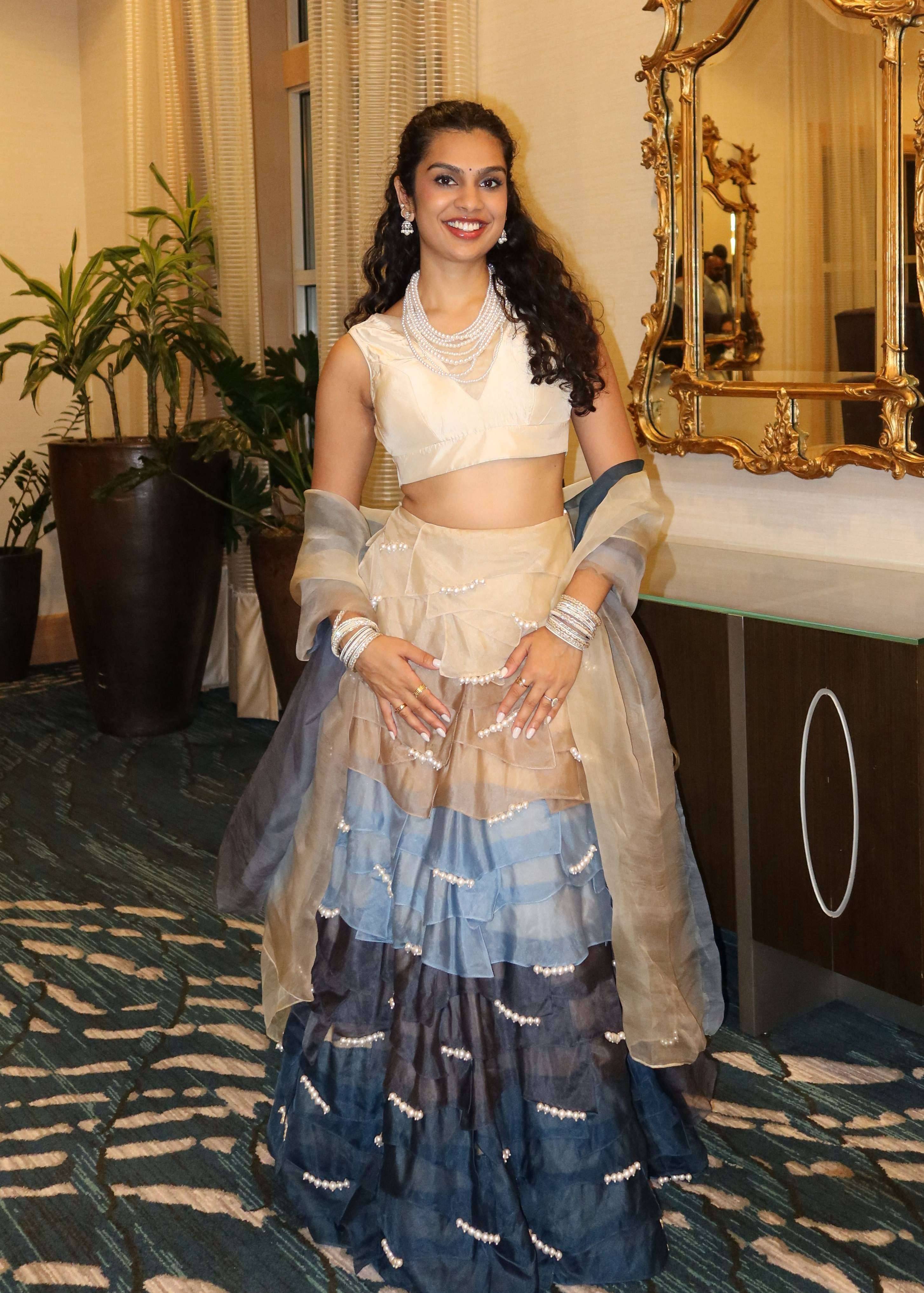 Beige to Blue Ruffled Lehenga Image - 0