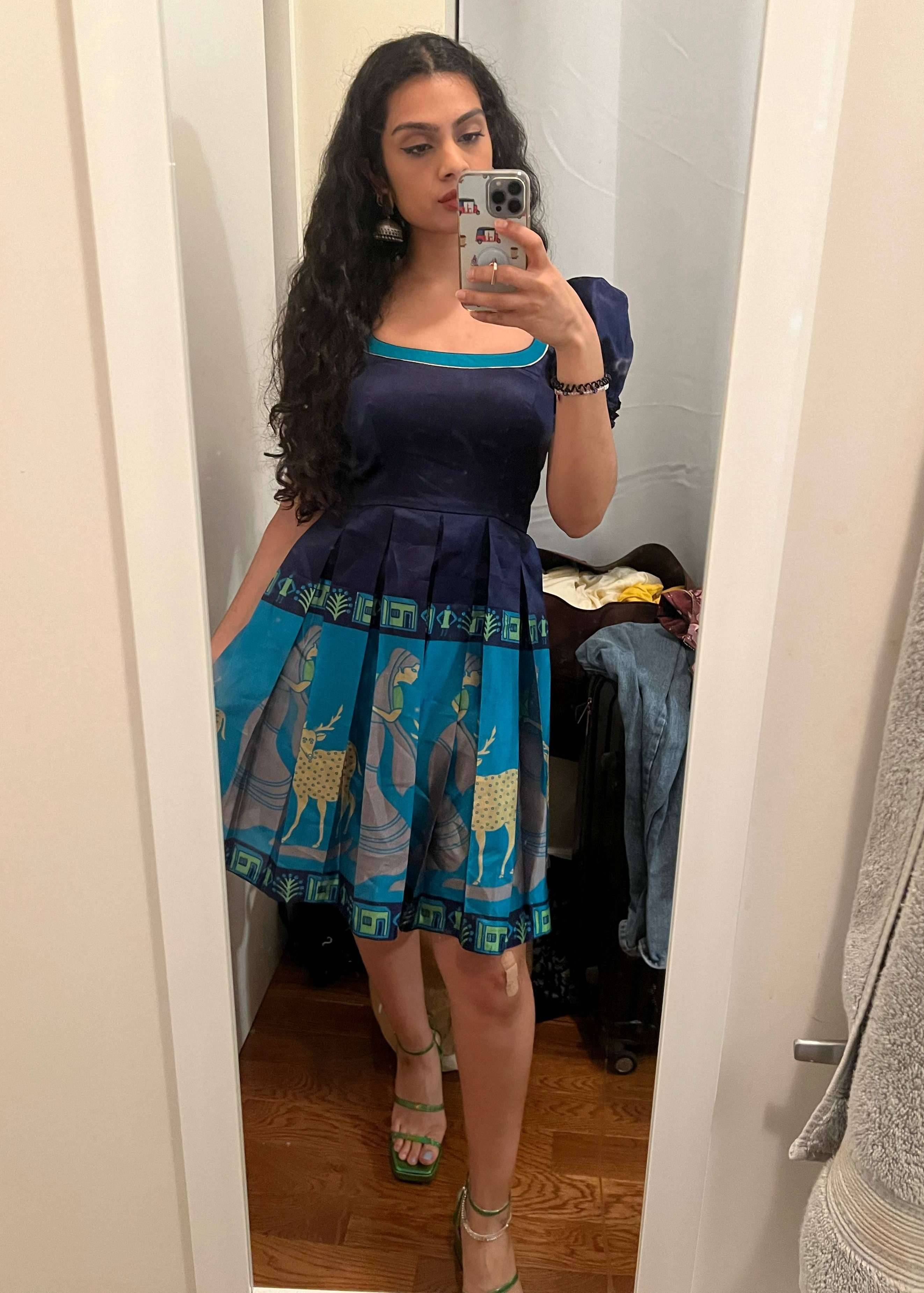 Navy Printed Mini Dress Image - 0
