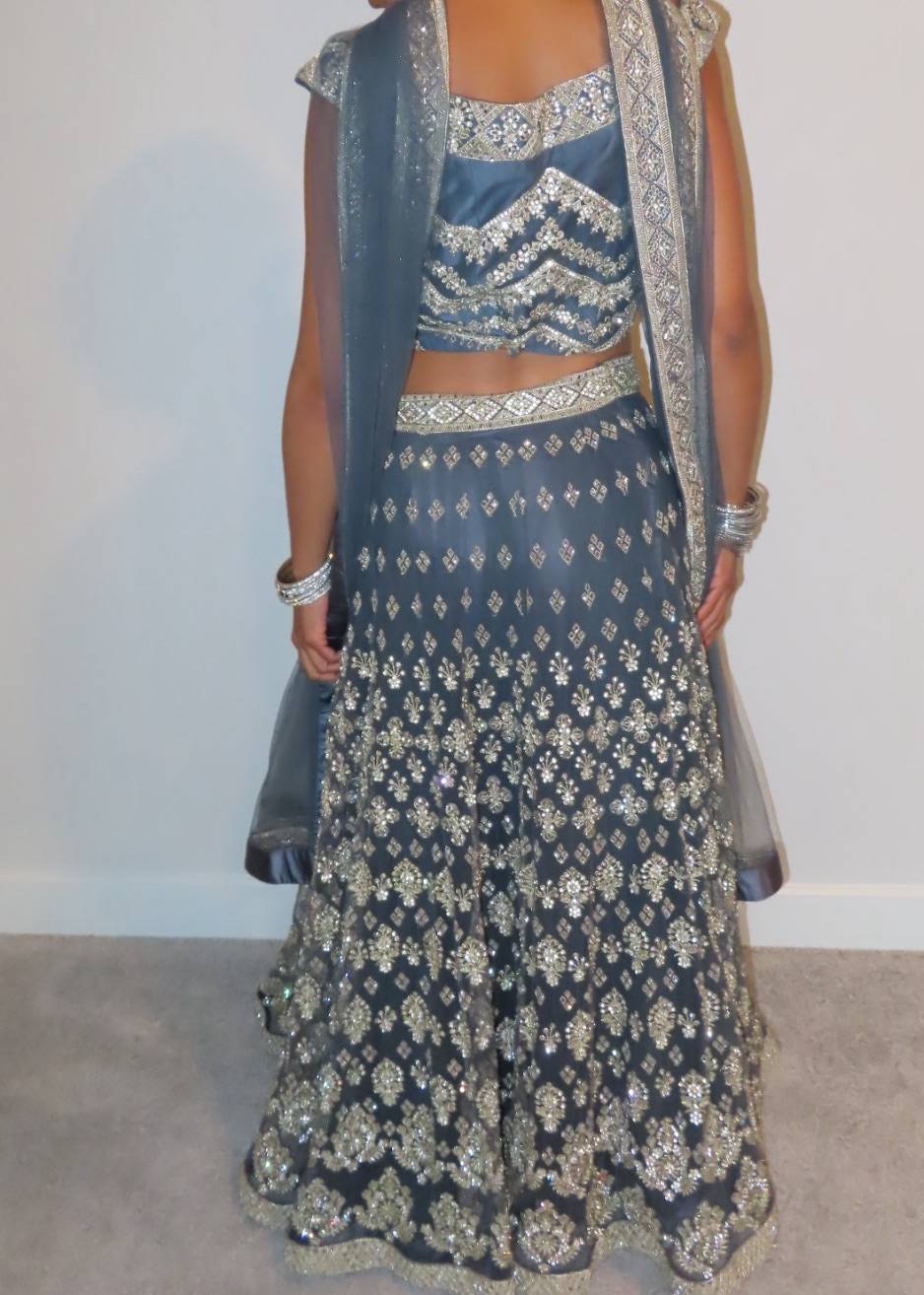 Dark Grey and Silver Mirrorwork Lehenga Image - 8
