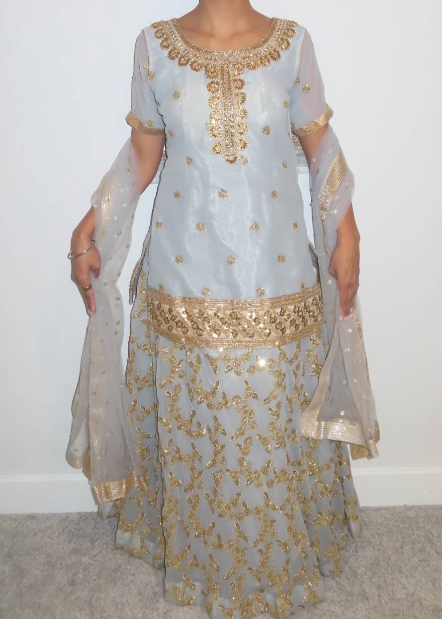 Gray Blue Lehenga Image - 0