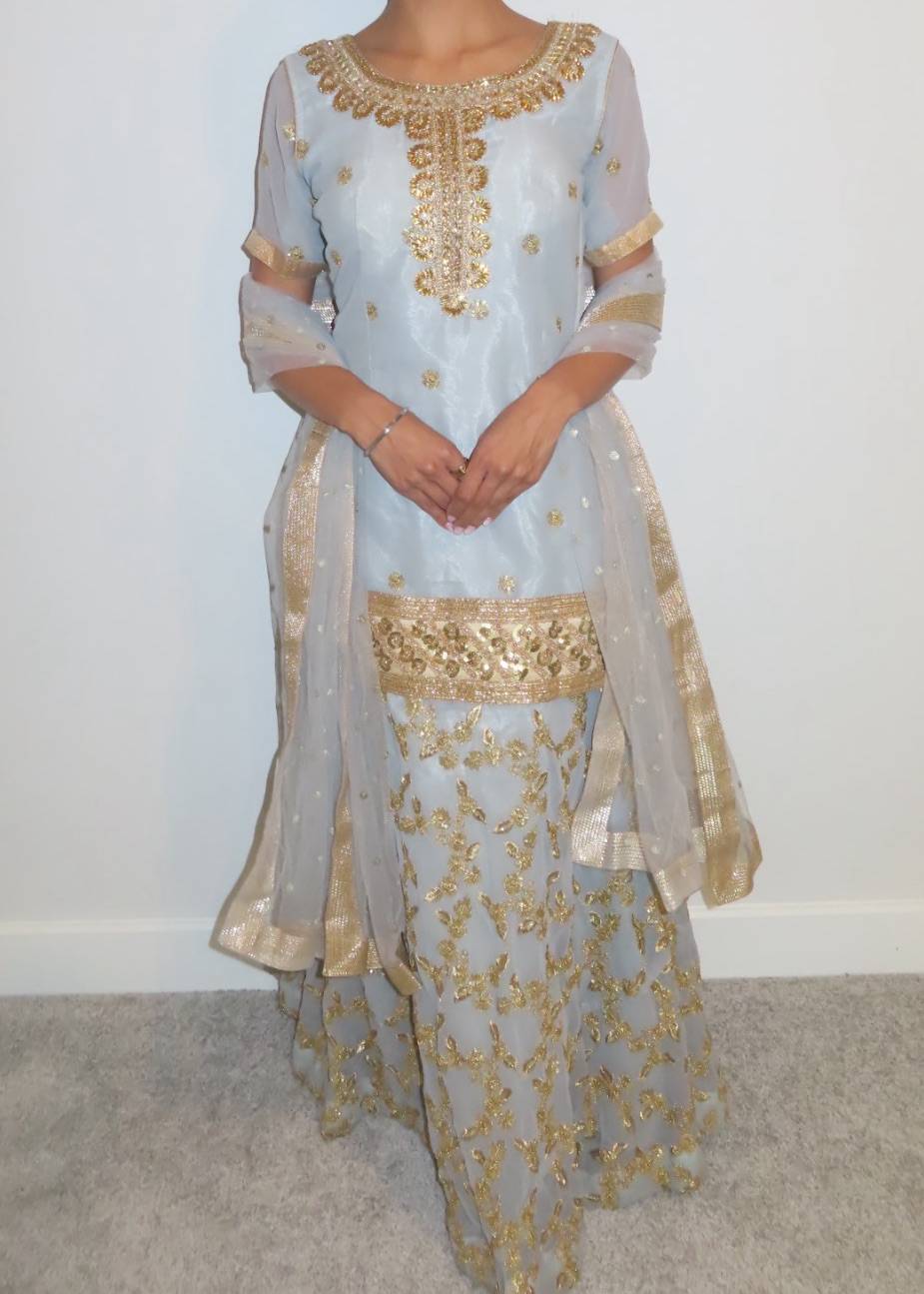 Gray Blue Lehenga Image - 2