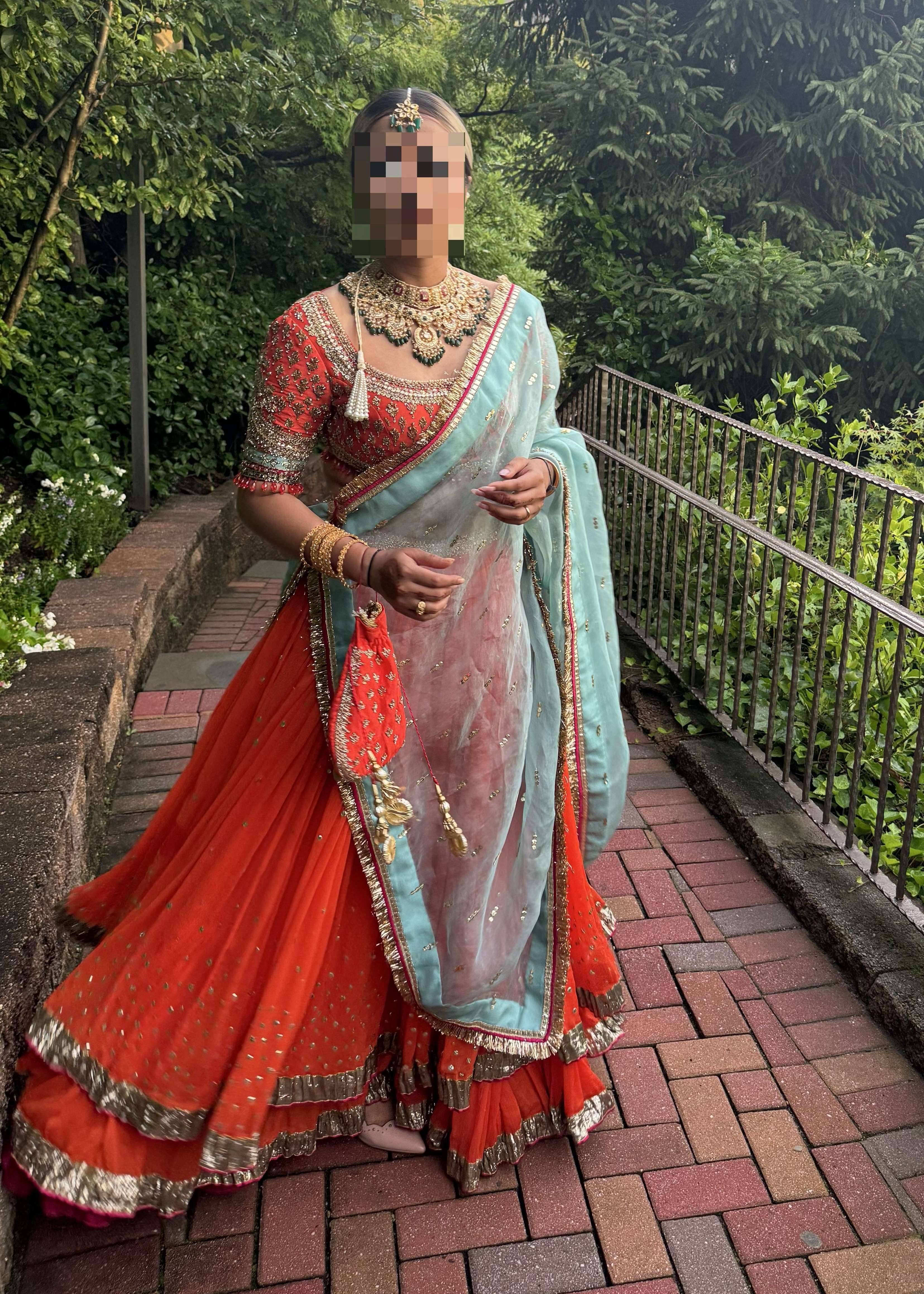 Orange Layered Lehenga Image - 2