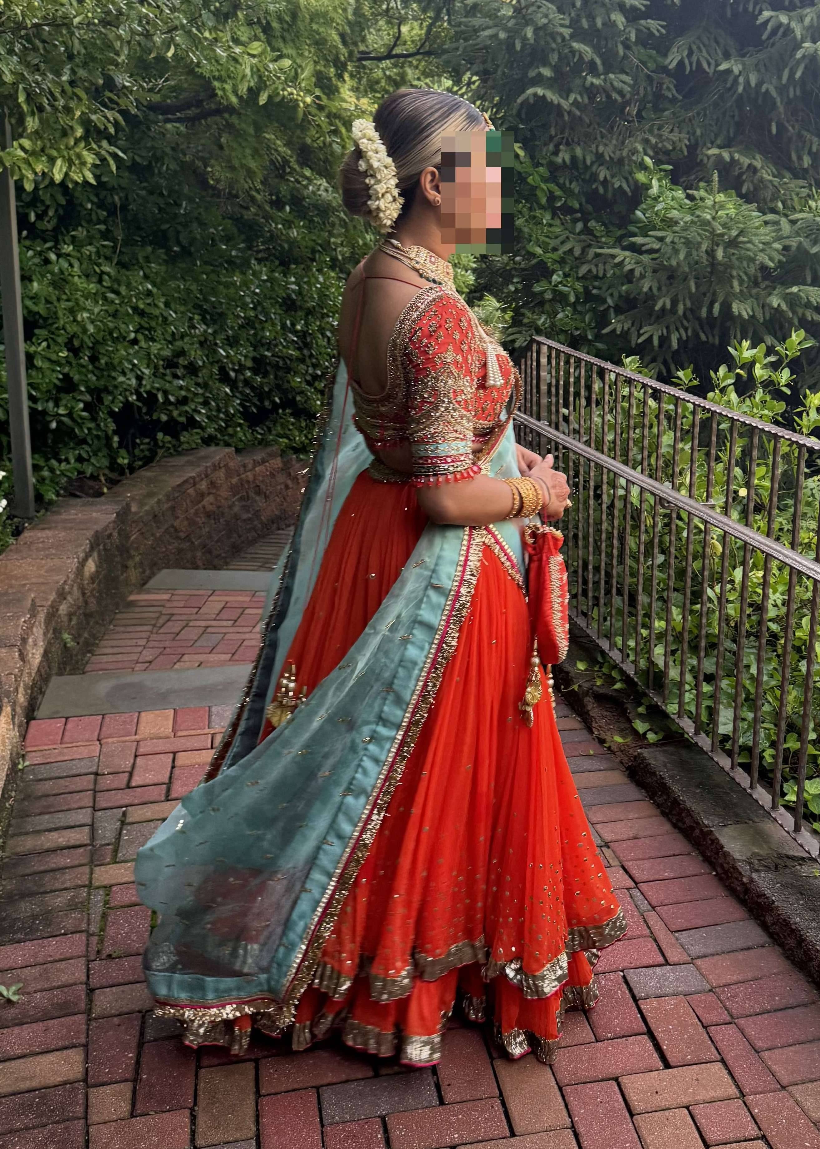 Orange Layered Lehenga Image - 4