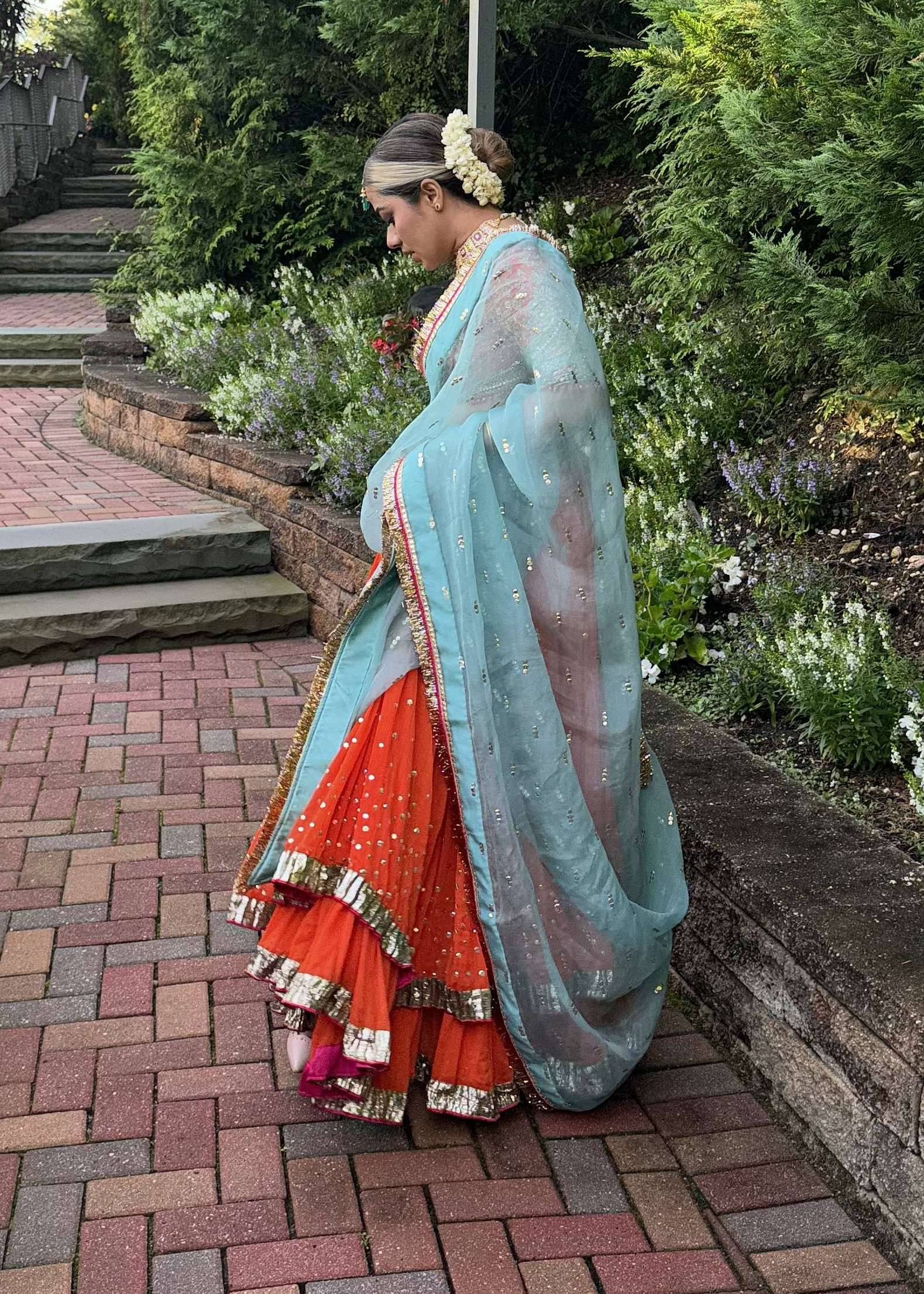 Orange Layered Lehenga Image - 5