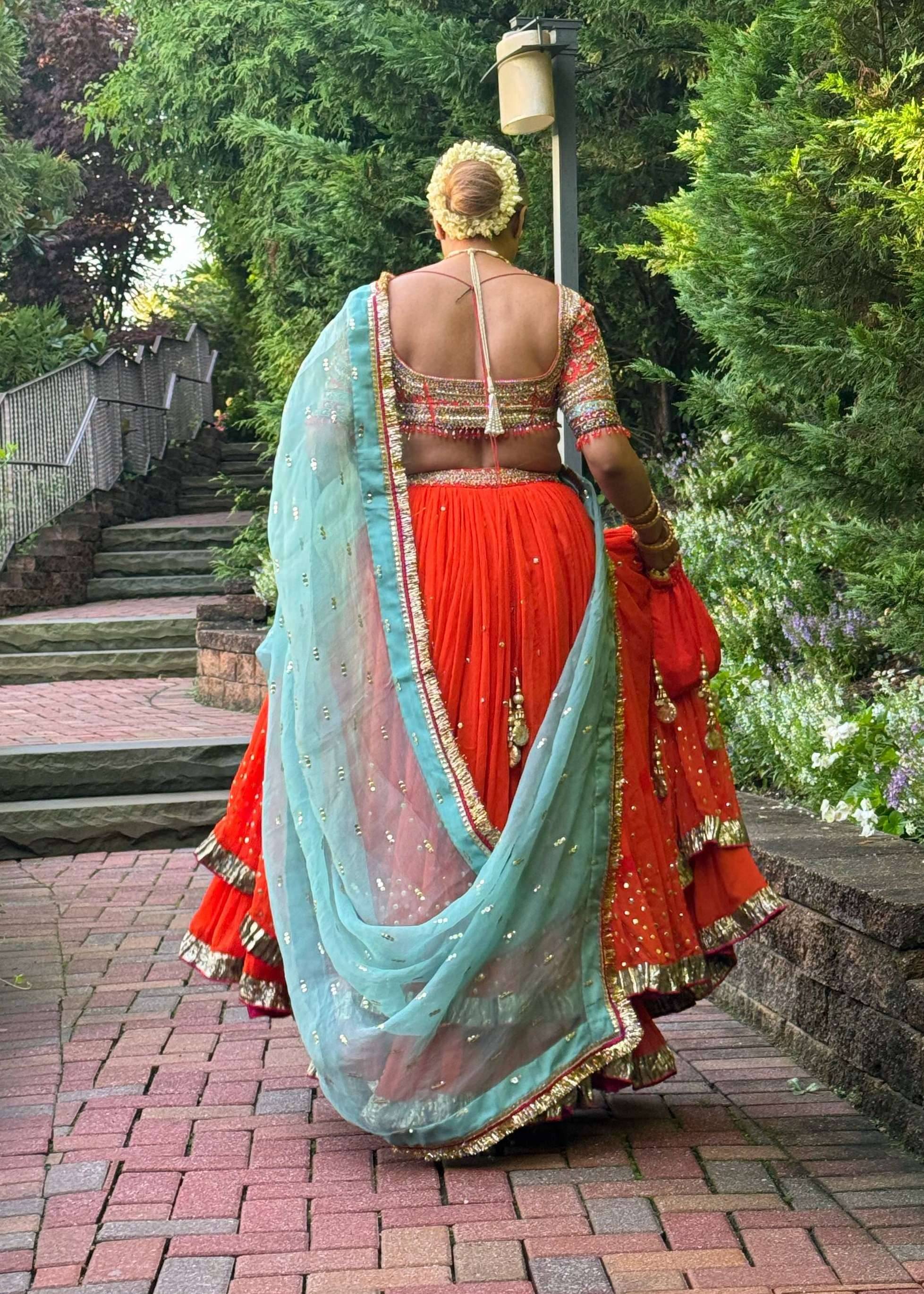 Orange Layered Lehenga Image - 3