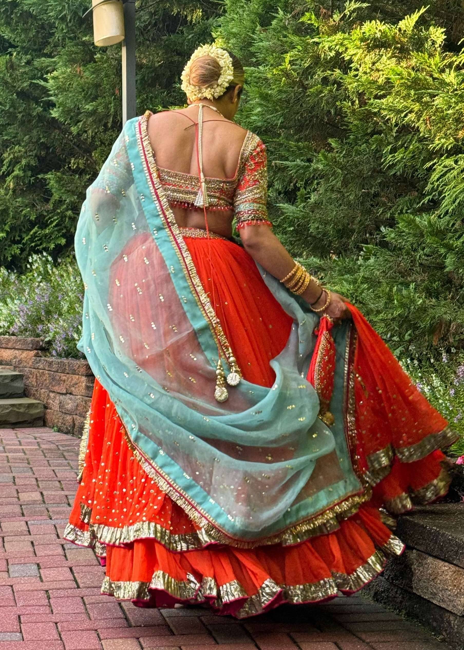 Orange Layered Lehenga Image - 6