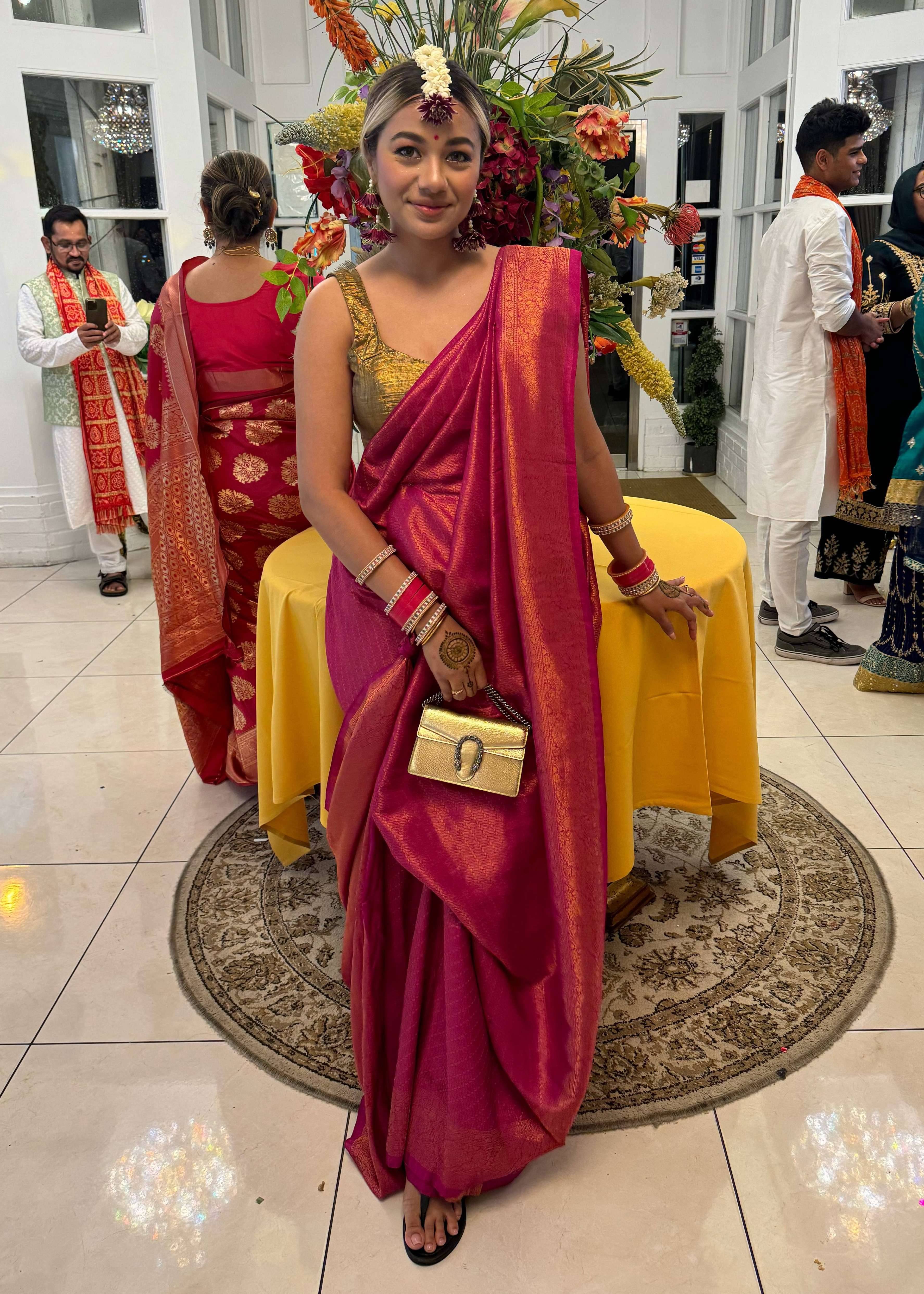 Pink and Gold Kanchipuram Sari Image - 0