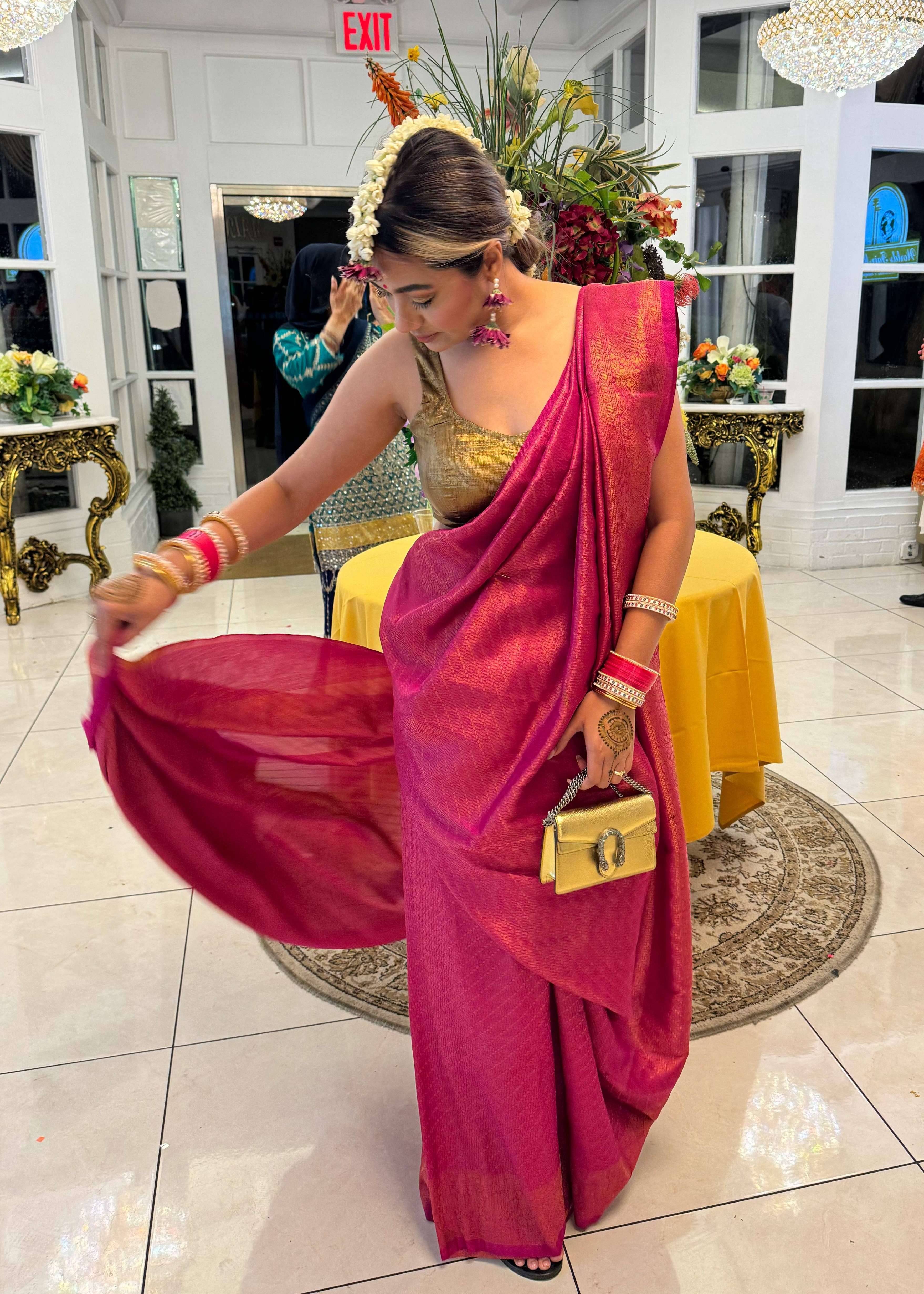 Pink and Gold Kanchipuram Sari Image - 1