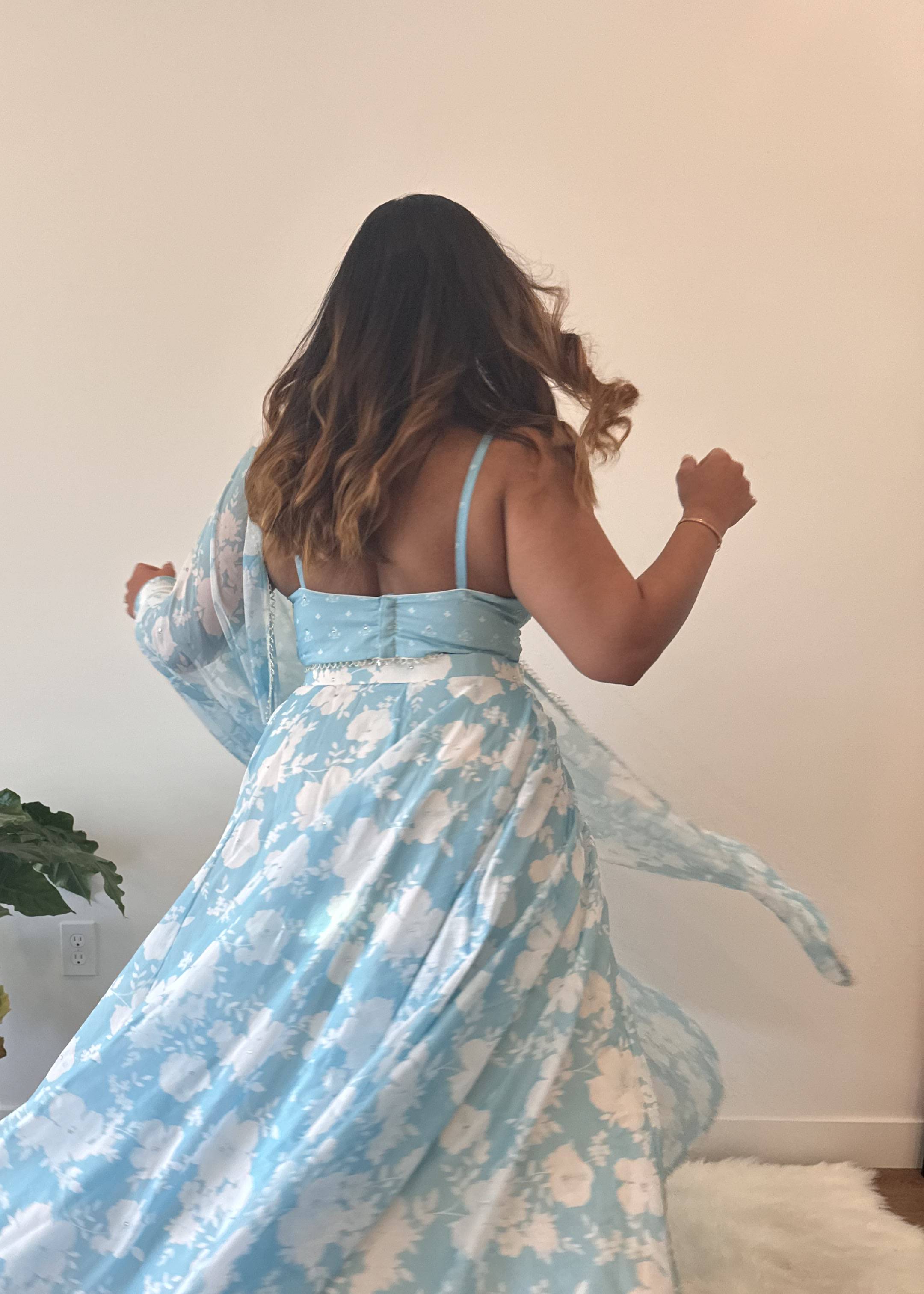 Sky Blue Floral Lehenga Image - 1