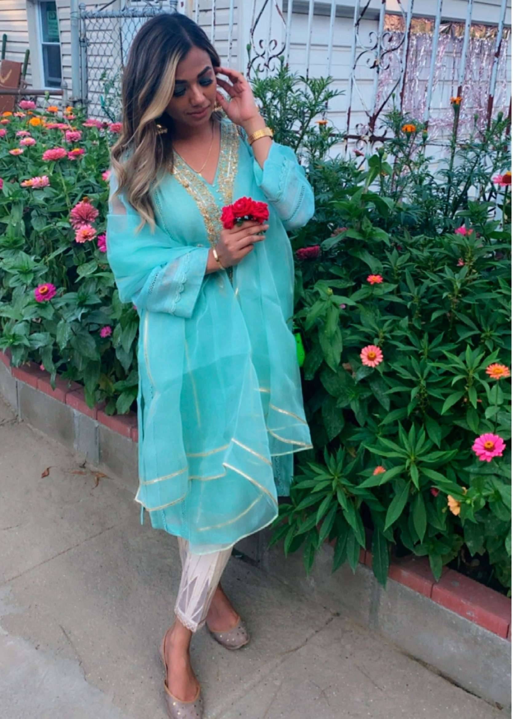 Aqua Embroidered Kurta Set Image - 2
