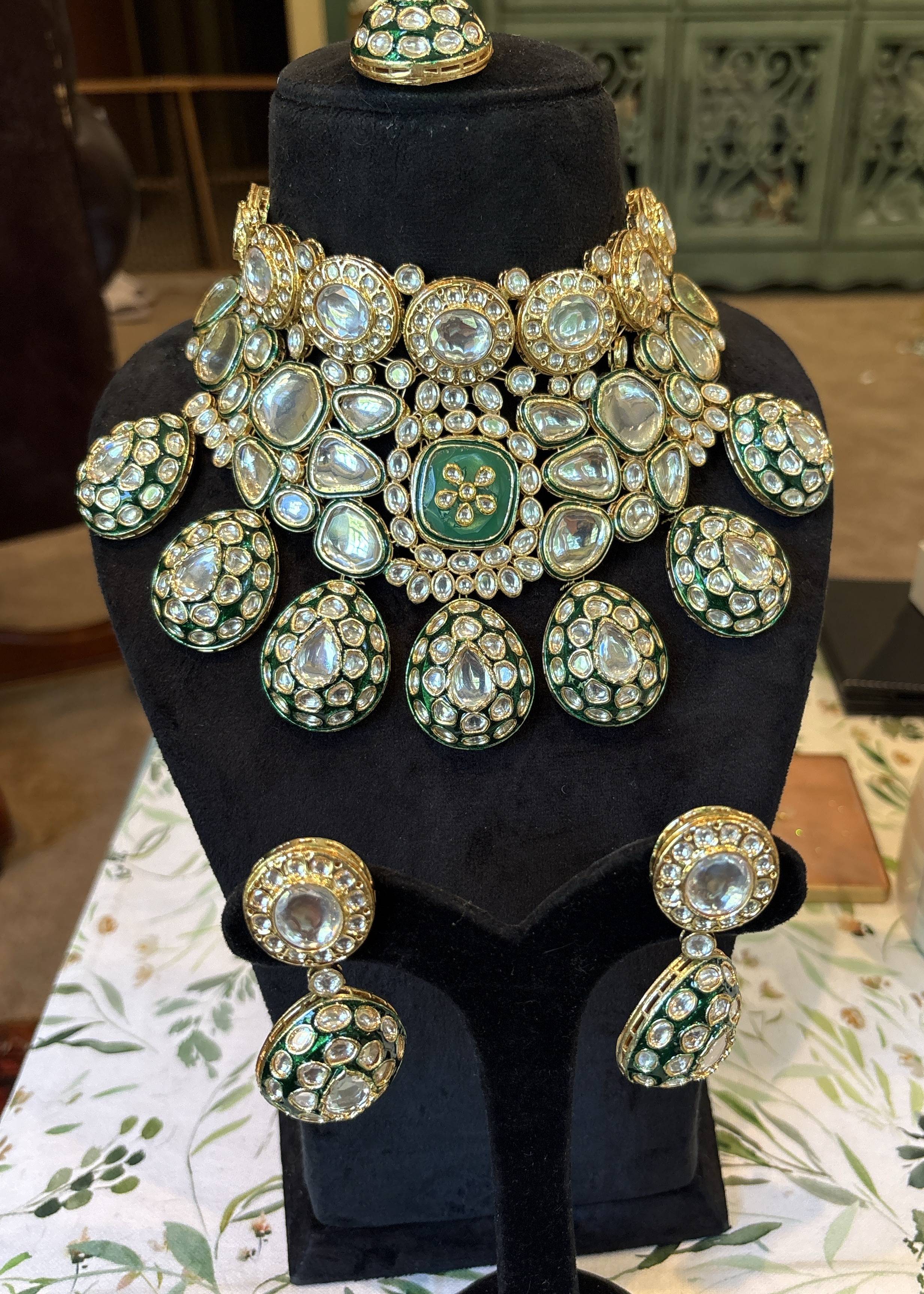 Emerald and Polki Choker Set Image - 0