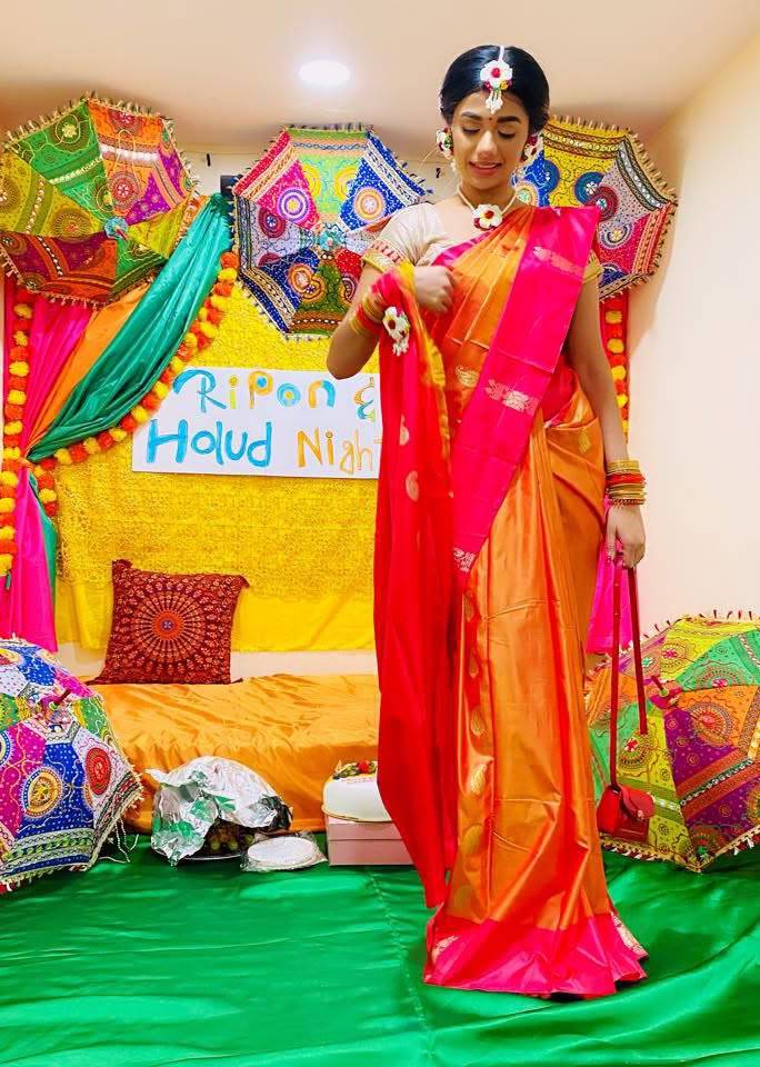 Orange and Pink Traditional Sari Image - 0